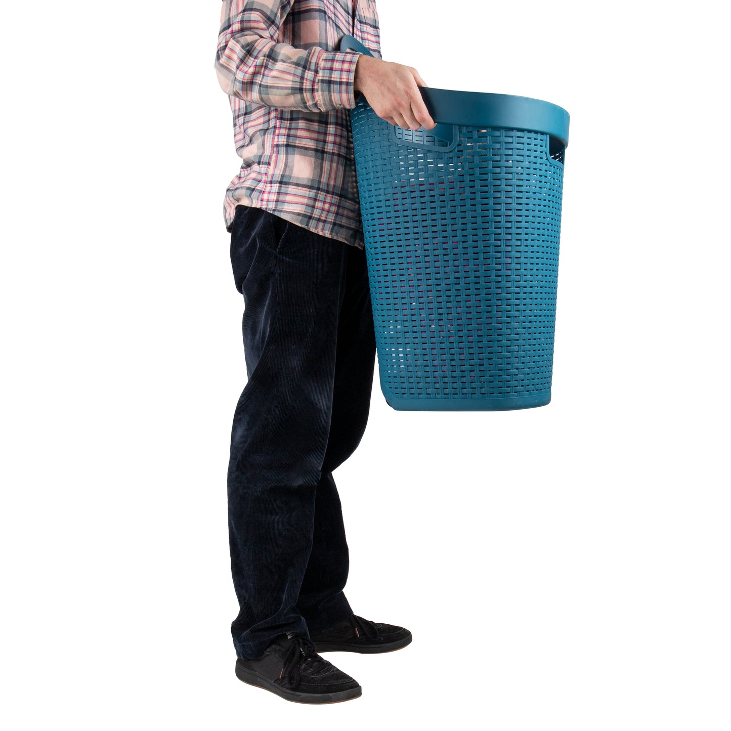 Mind Reader 60L Rolling Laundry Hamper, Clothes Basket, Wheels, Wicker Style, Plastic, 19.5"L x 14.75"W x 29.25"H