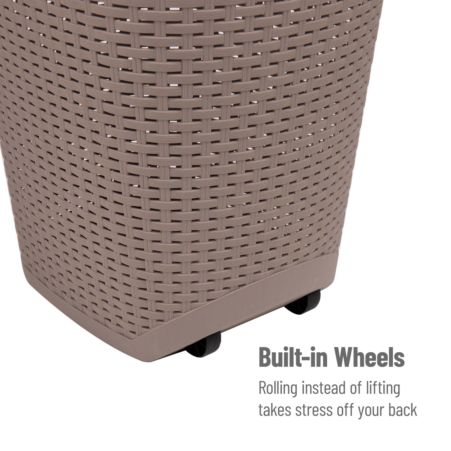 Mind Reader 60L Rolling Laundry Hamper, Clothes Basket, Wheels, Wicker Style, Plastic, 19.5"L x 14.75"W x 29.25"H