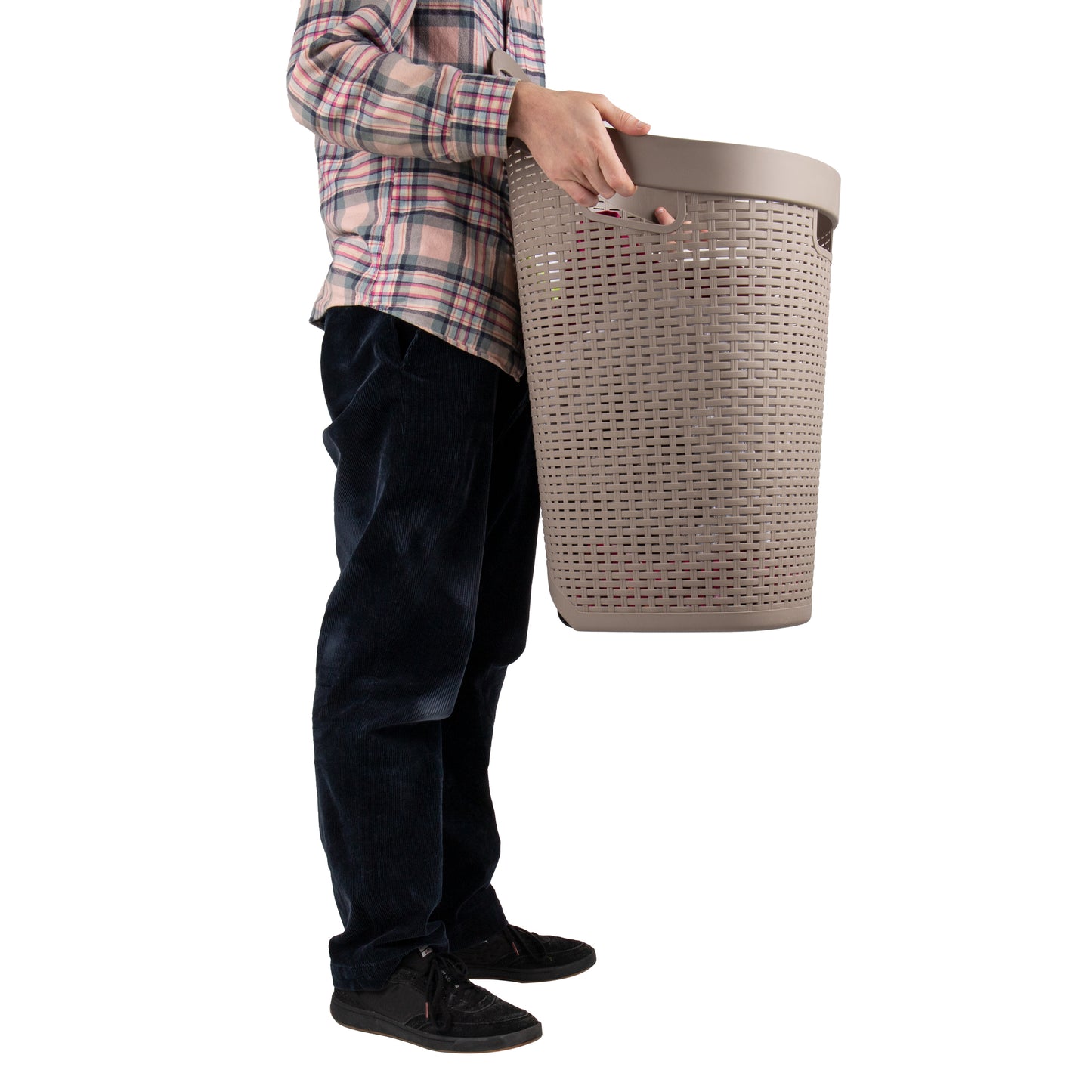 Mind Reader 60L Rolling Laundry Hamper, Clothes Basket, Wheels, Wicker Style, Plastic, 19.5"L x 14.75"W x 29.25"H