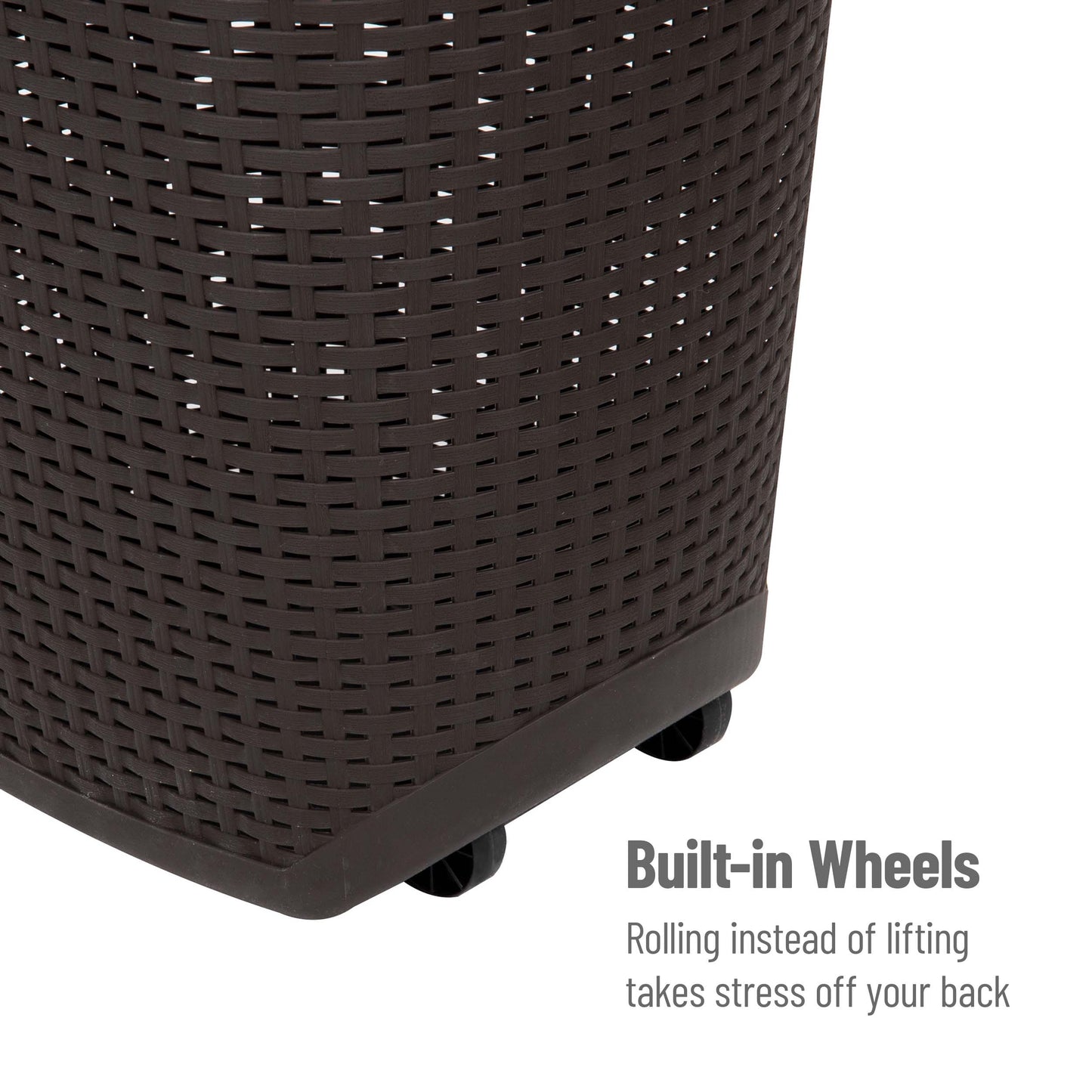 Mind Reader 60L Rolling Laundry Hamper, Clothes Basket, Wheels, Wicker Style, Plastic, 19.5"L x 14.75"W x 29.25"H