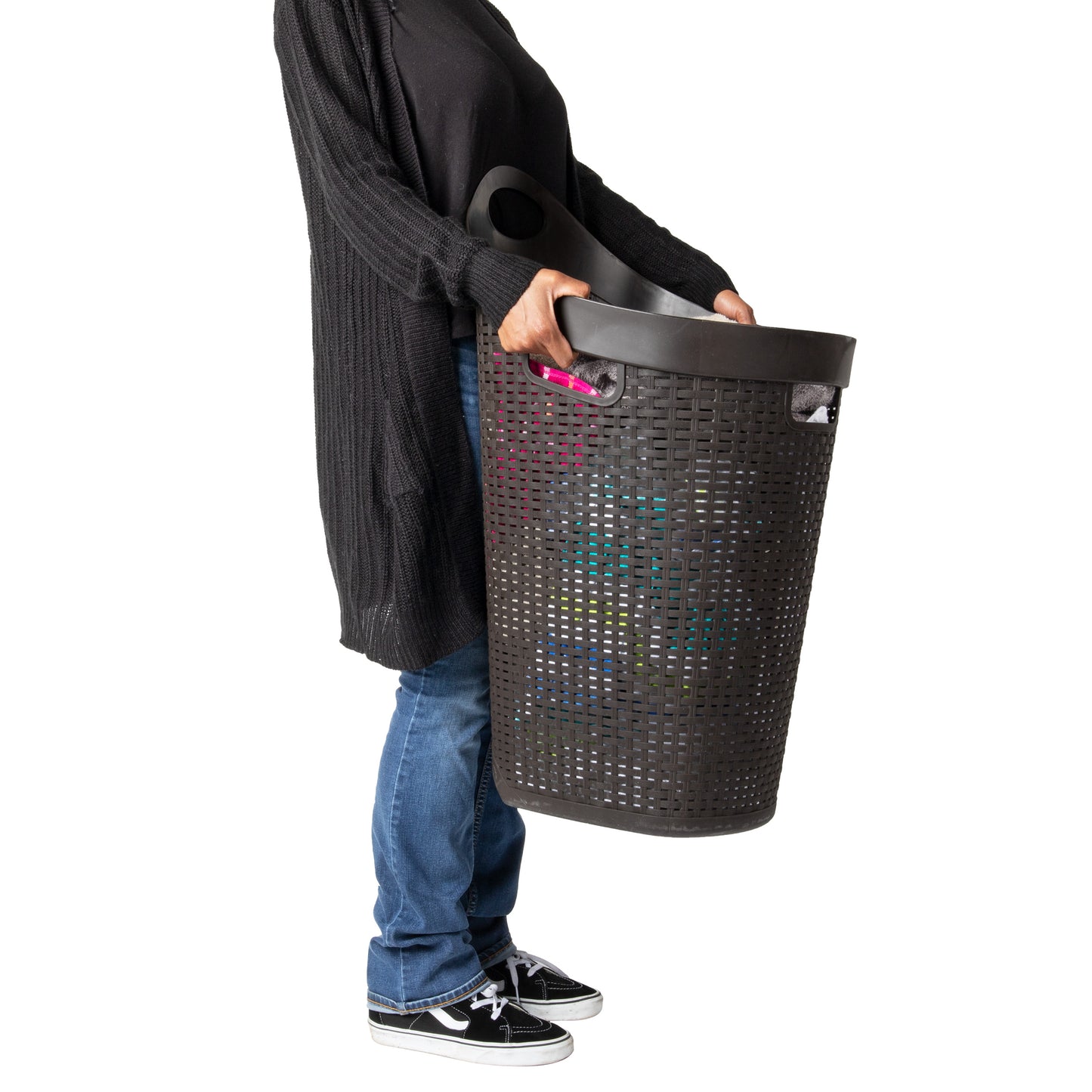 Mind Reader 60L Rolling Laundry Hamper, Clothes Basket, Wheels, Wicker Style, Plastic, 19.5"L x 14.75"W x 29.25"H