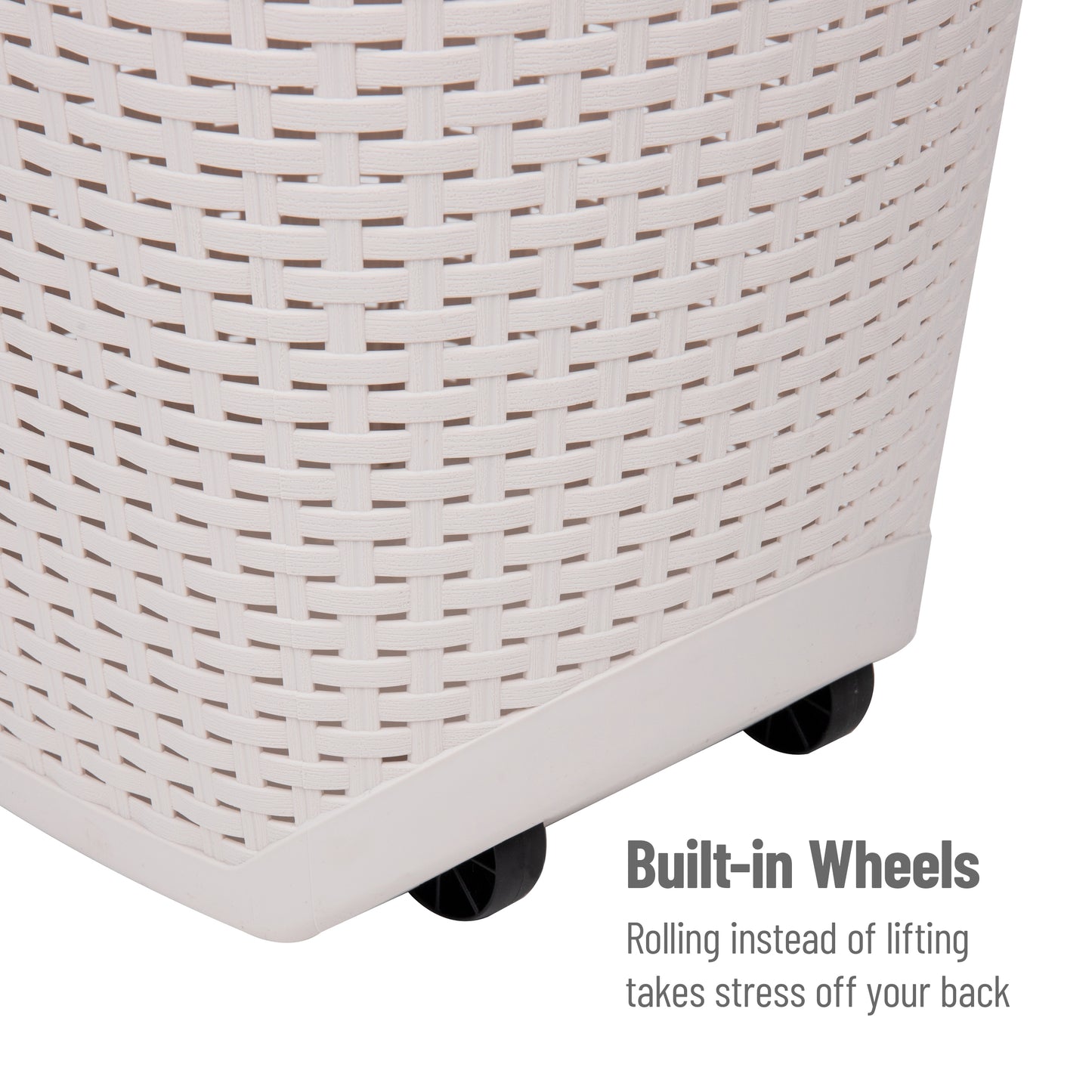 Mind Reader 60L Rolling Laundry Hamper, Clothes Basket, Wheels, Wicker Style, Plastic, 19.5"L x 14.75"W x 29.25"H