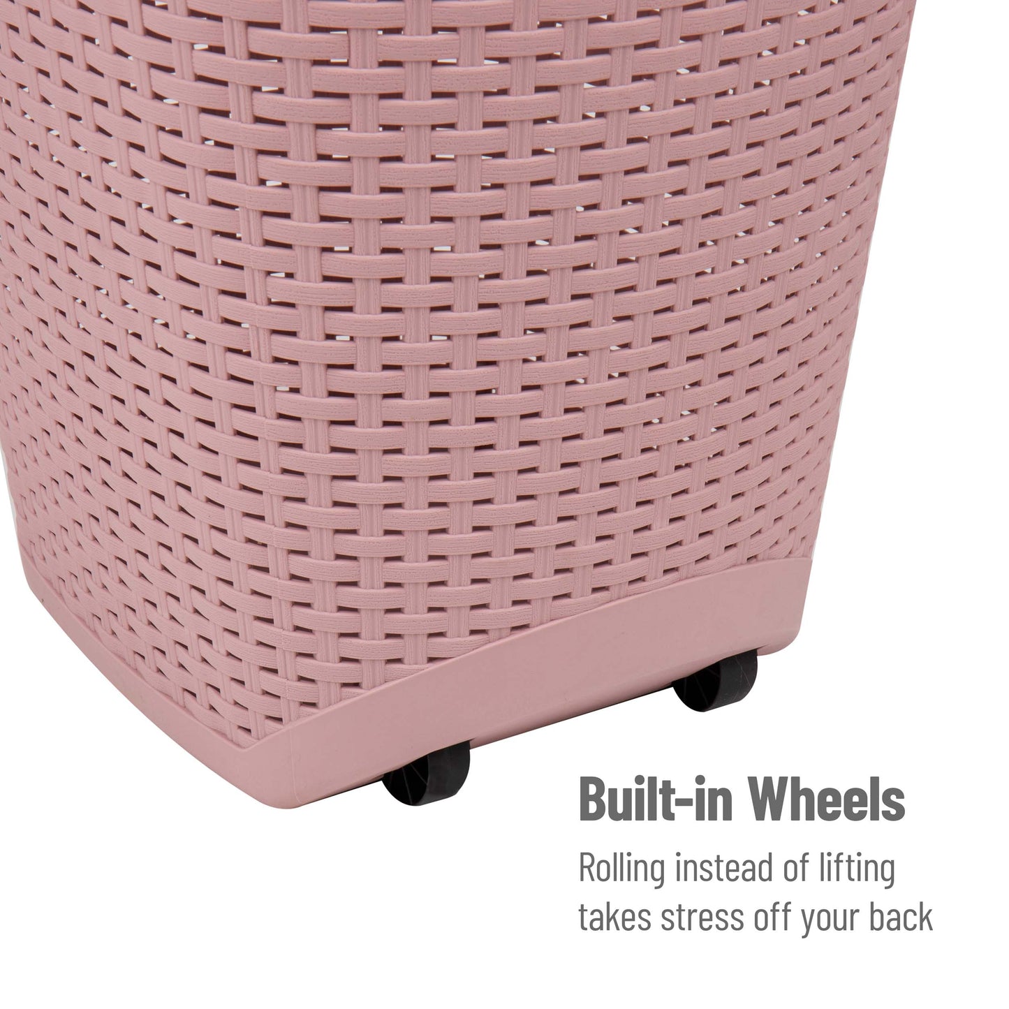 Mind Reader 60L Rolling Laundry Hamper, Clothes Basket, Wheels, Wicker Style, Plastic, 19.5"L x 14.75"W x 29.25"H