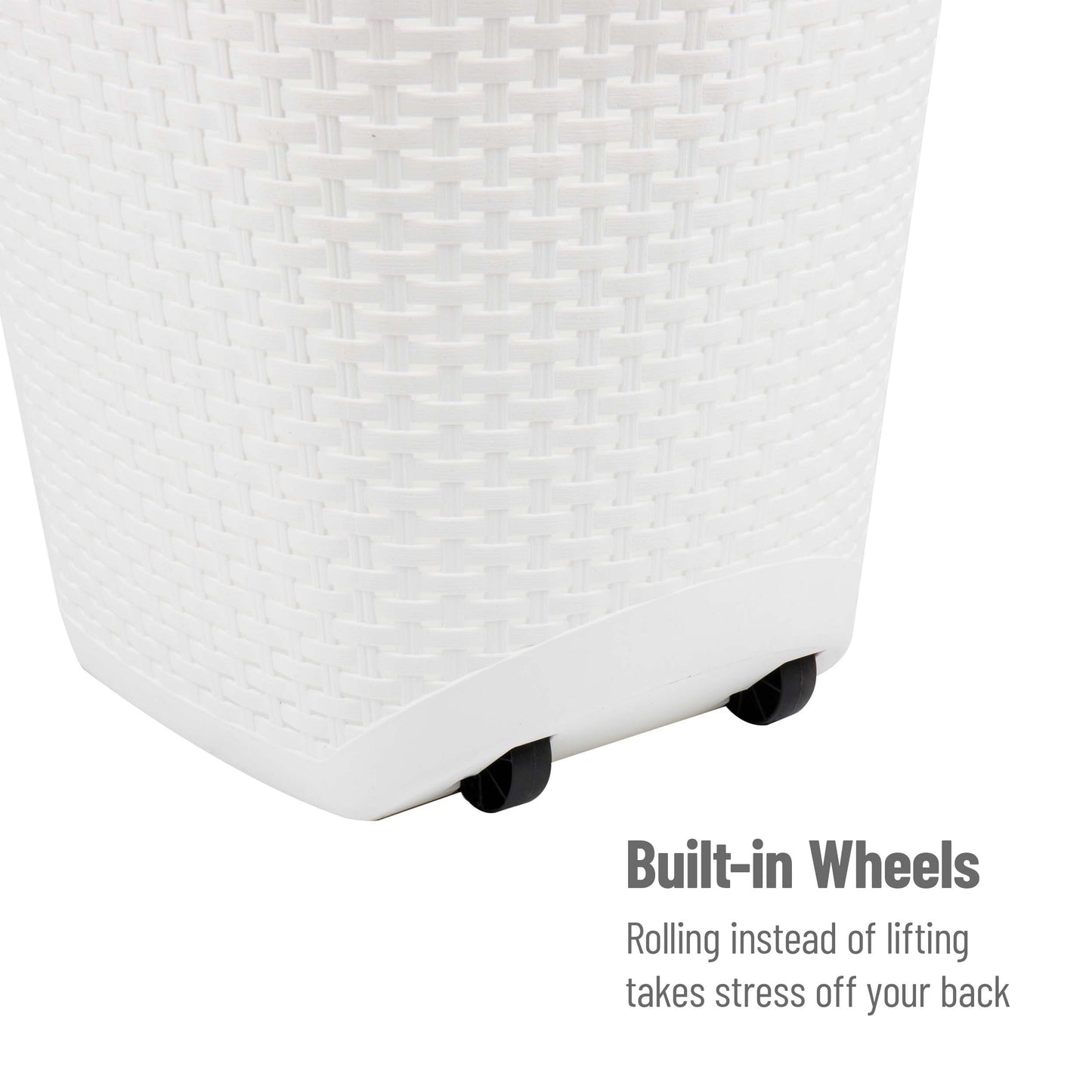 Mind Reader 60L Rolling Laundry Hamper, Clothes Basket, Wheels, Wicker Style, Plastic, 19.5"L x 14.75"W x 29.25"H