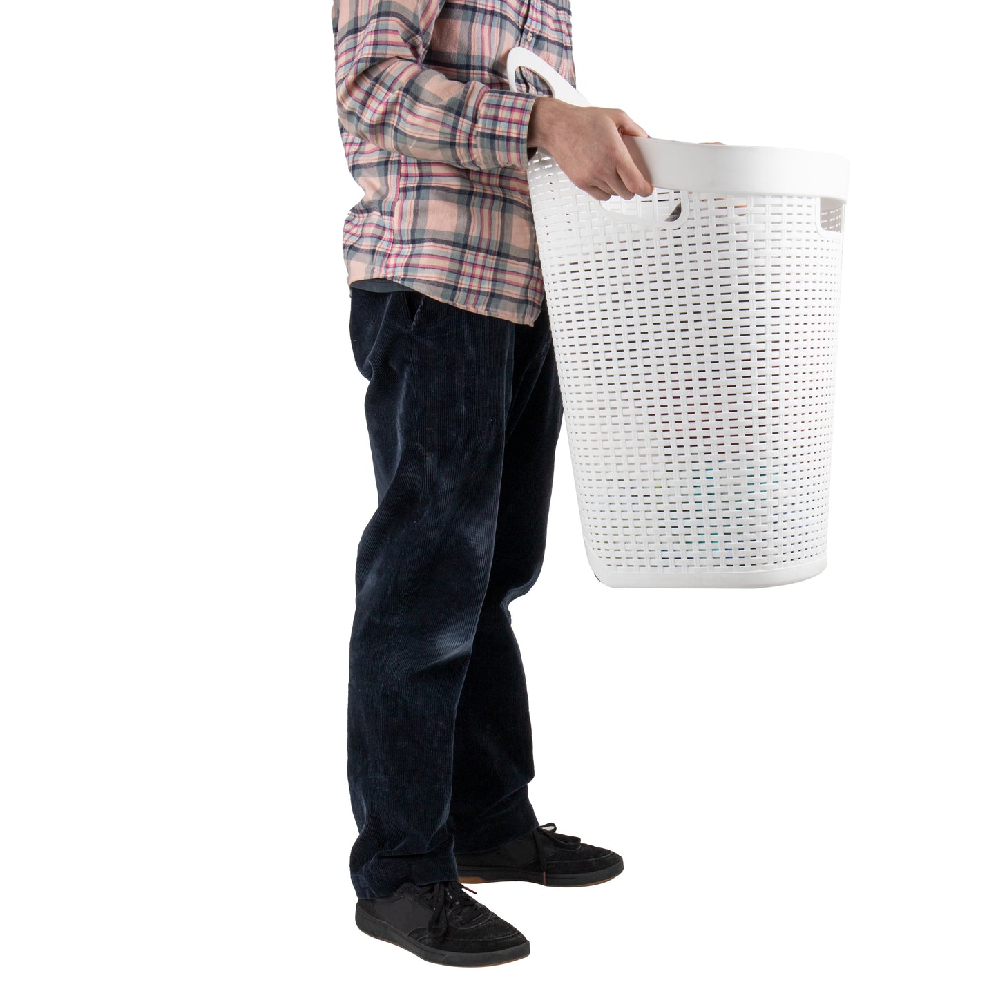 Mind Reader 60L Rolling Laundry Hamper, Clothes Basket, Wheels, Wicker Style, Plastic, 19.5"L x 14.75"W x 29.25"H