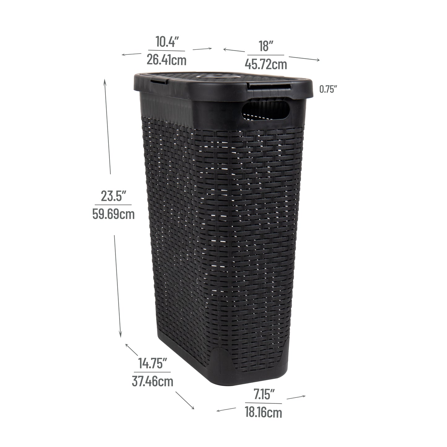 Mind Reader 40L Slim Laundry Hamper, Clothes Basket, Lid, Wicker Design, Plastic, 18"L x 10.4"W x 23.5"H, Set of 6, Black