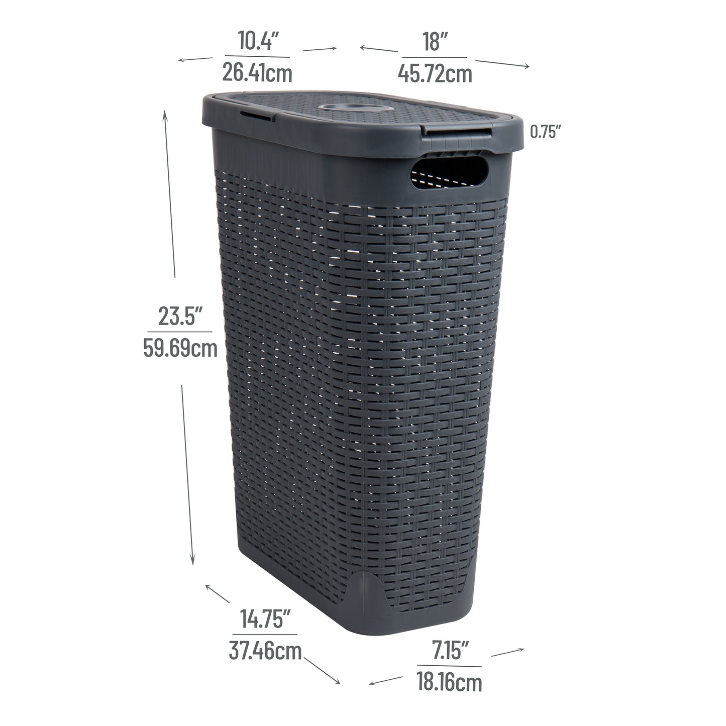 Mind Reader 40L Slim Laundry Hamper, Clothes Basket, Lid, Wicker Design, Plastic, 18"L x 10.4"W x 23.5"H, Set of 6, Black