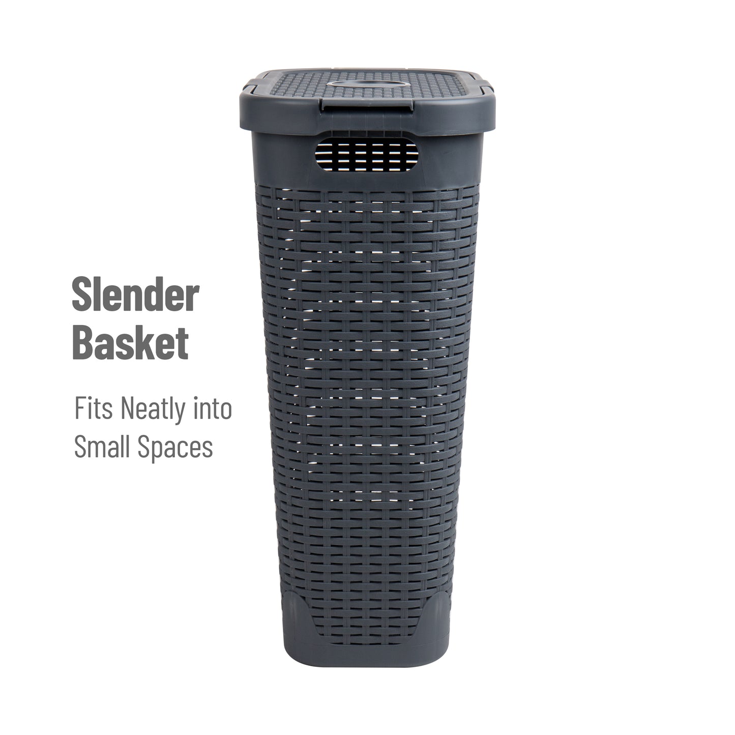 Mind Reader 40L Slim Laundry Hamper, Clothes Basket, Lid, Wicker Design, Plastic, 18"L x 10.4"W x 23.5"H, Set of 6, Black