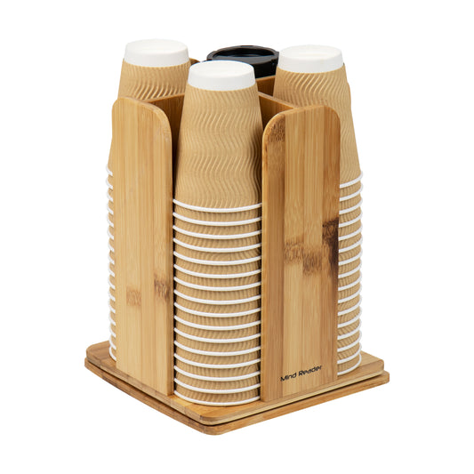 Mind Reader Bali Collection, 4-Compartment Bamboo Cup Storage Carousel, Countertop Organizer, Brown