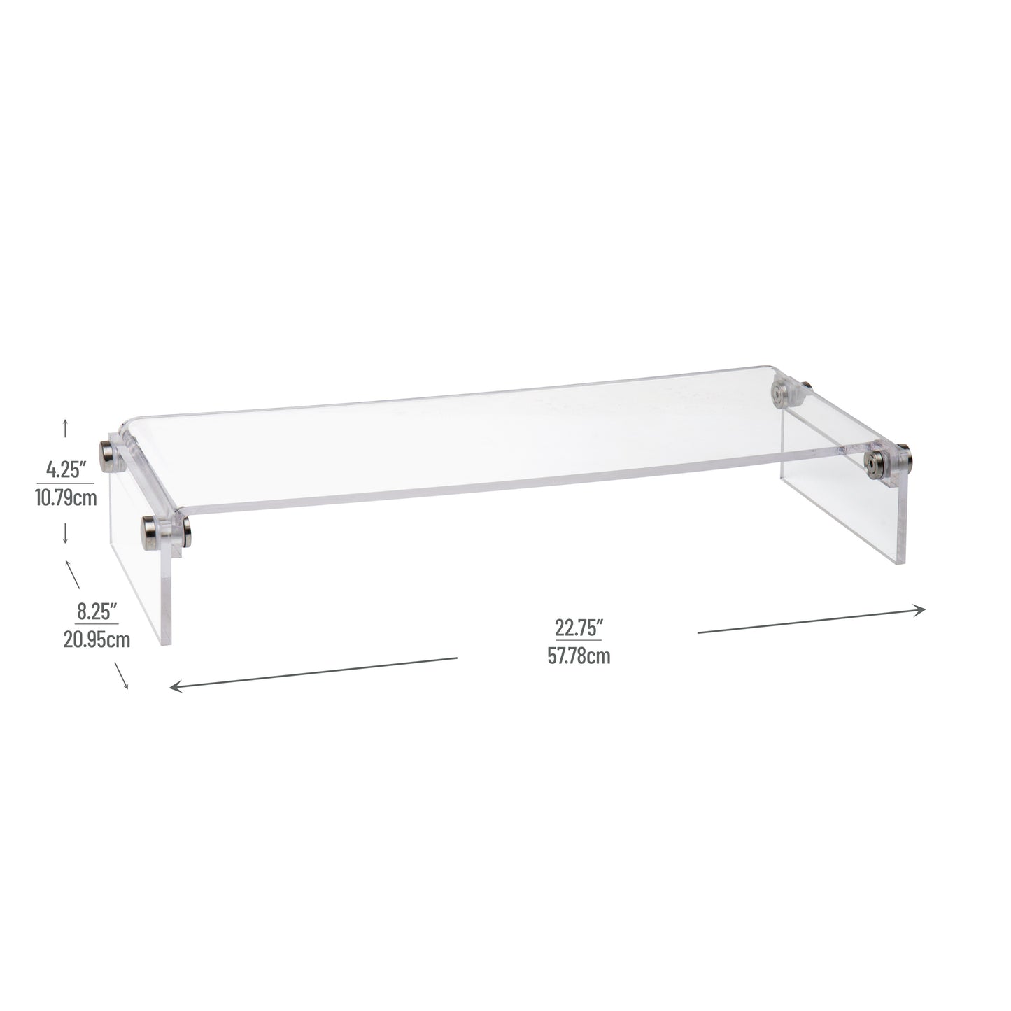 Mind Reader Monitor Stand, Desktop Organizer, Riser, Office, Acrylic, 8.5"L x 23.5"W x 4.125"H, Clear