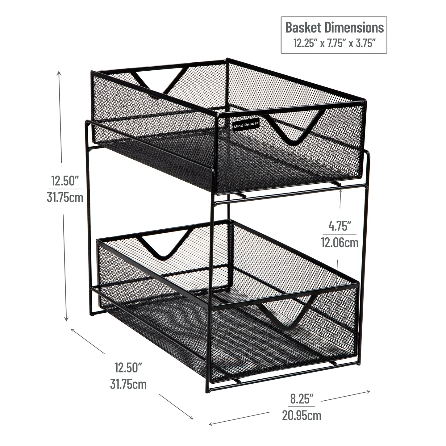 Mind Reader Accessory Organizer, Supply Storage, Makeup, Crafts, Office, Kitchen, Metal Mesh, 8.25"L x 12.5"W x 12.5"H