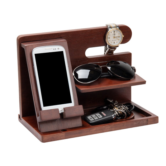 Mind Reader Bali Collection, Valet Station for Cell Phone, Watches, Jewelry and Accessories, Brown