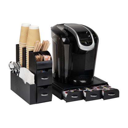 Mind Reader Anchor Collection, 3-Drawer Single Serve Coffee Pod Drawer, 36 Coffee Pod Capacity, Coffee Machine Base and 10-Compartment Cup and Condiment Countertop Organizer Set