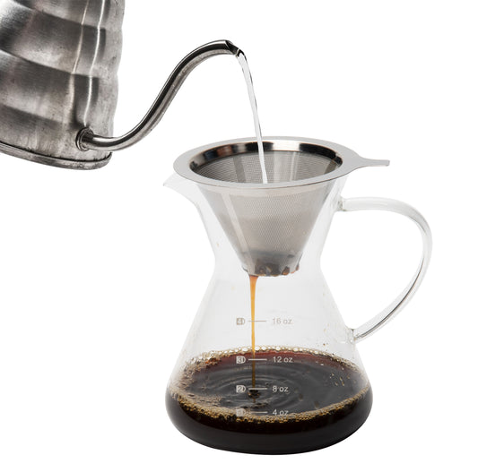 Mind Reader Pour Over Coffee Maker, 16 oz Capacity, Reusable Stainless Steel Filter, Glass, Clear