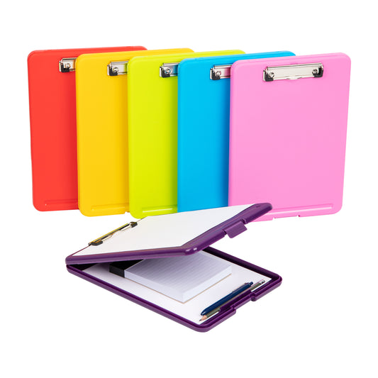 Mind Reader Clipboard with Storage, Teacher, Nursing Clipboard, Plastic, 9.25"L x 13.25"W x 1"H, Set of 6, Assorted Colors