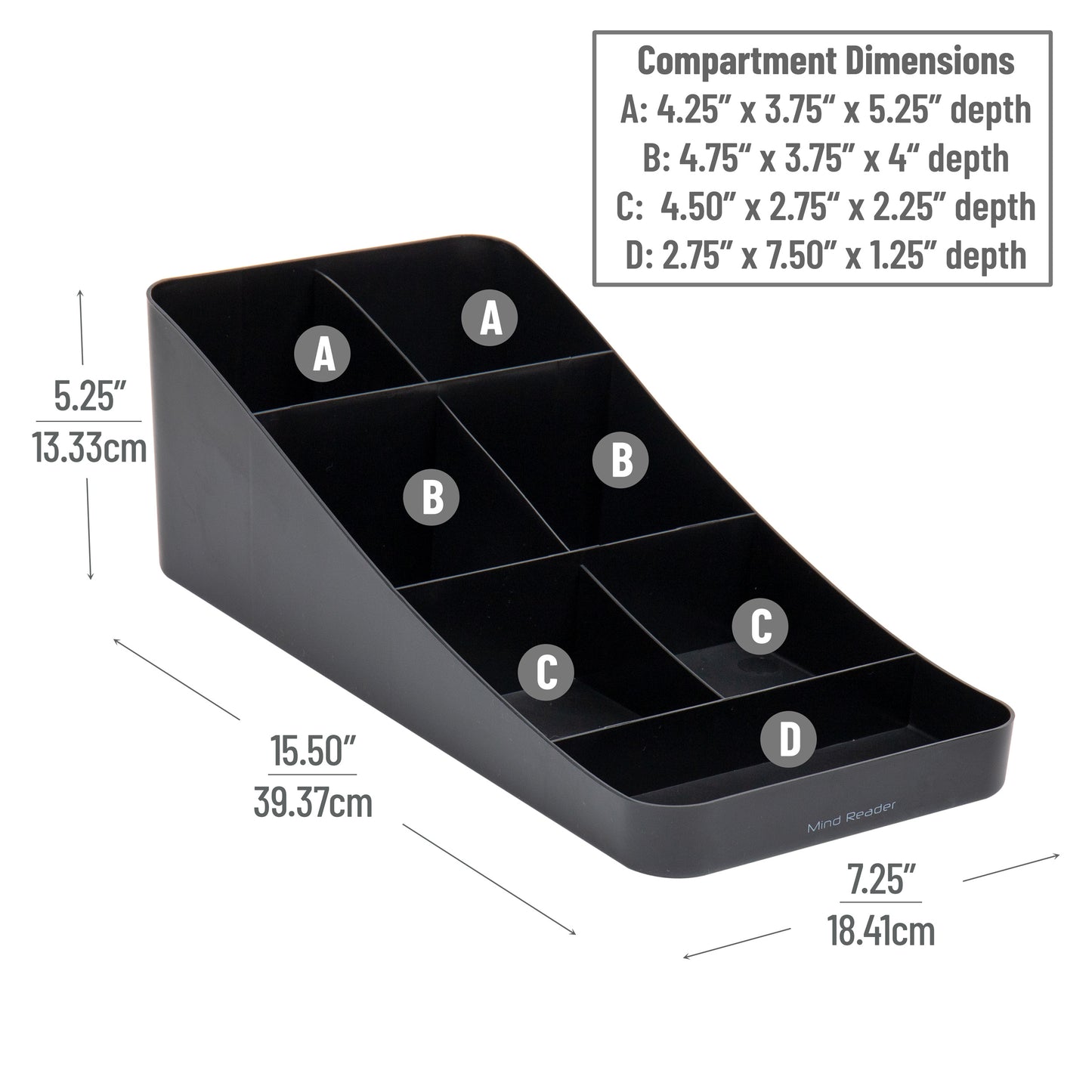 Mind Reader Cup and Condiment Station, Countertop Organizer, Coffee Bar, Kitchen, 7.25"L x 15.5"W x 5.25"H