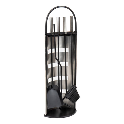 Mind Reader Hearth Collection, 4-Piece Fireplace Set with Stand, Includes Brush, Shovel/Scoop, Poker, and Tongs, Durable Steel, SIlver