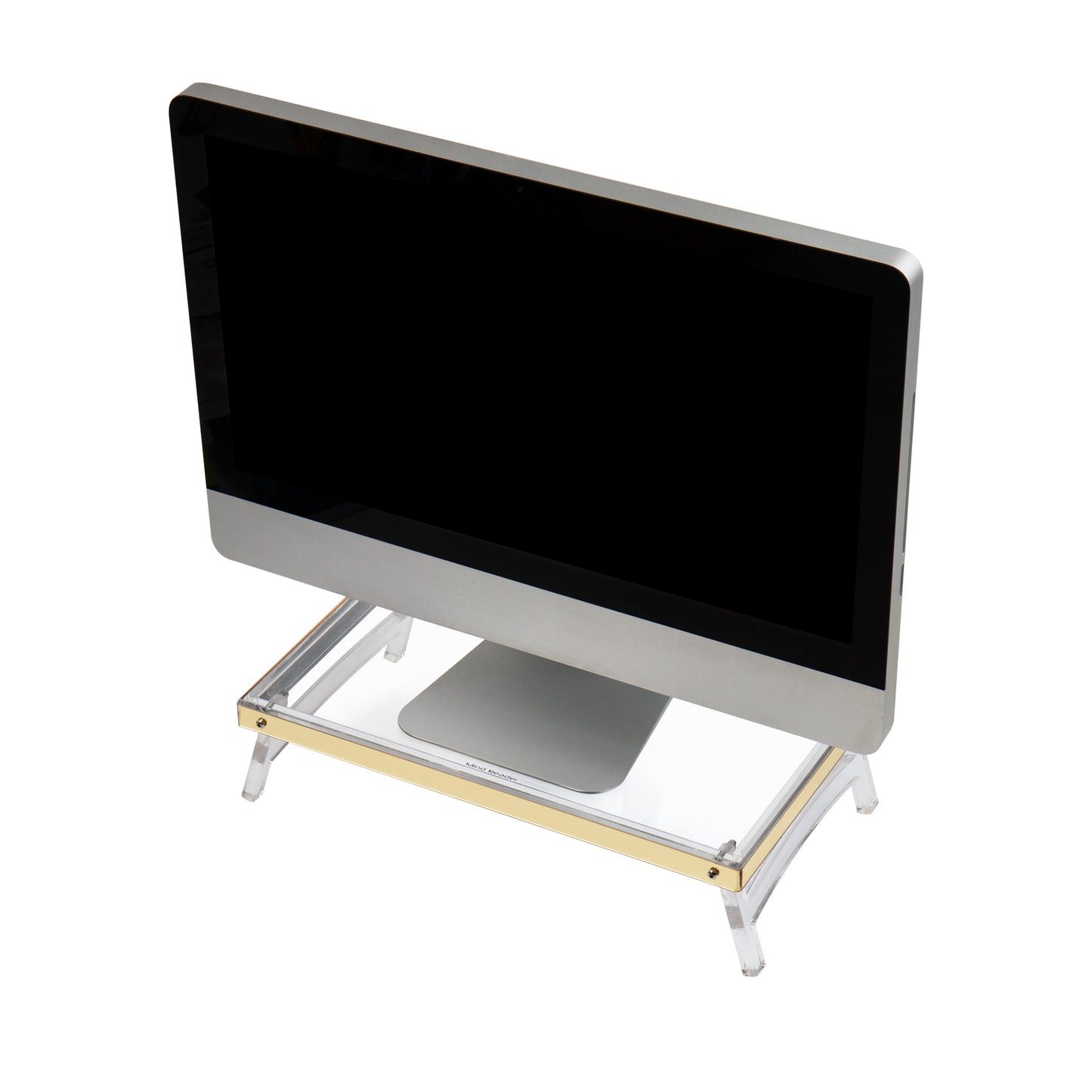 Mind Reader Monitor Stand, Laptop Riser, Portable, Desktop Organizer, Foldable, Office, 15.75"L x 9.75"W x 4"H, Clear,Gold