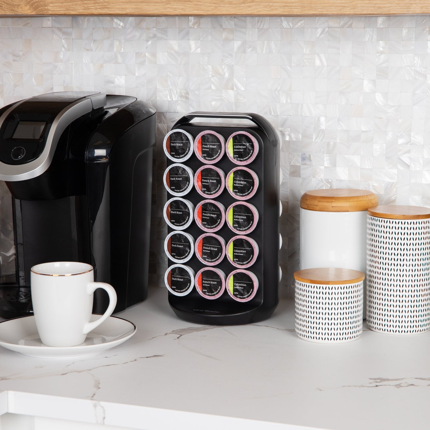 Mind Reader Single Serve Coffee Pod Storage, 30 Pod Capacity, Countertop Organizer, 6.75"L x 6.25"W x 12.5"H, Black