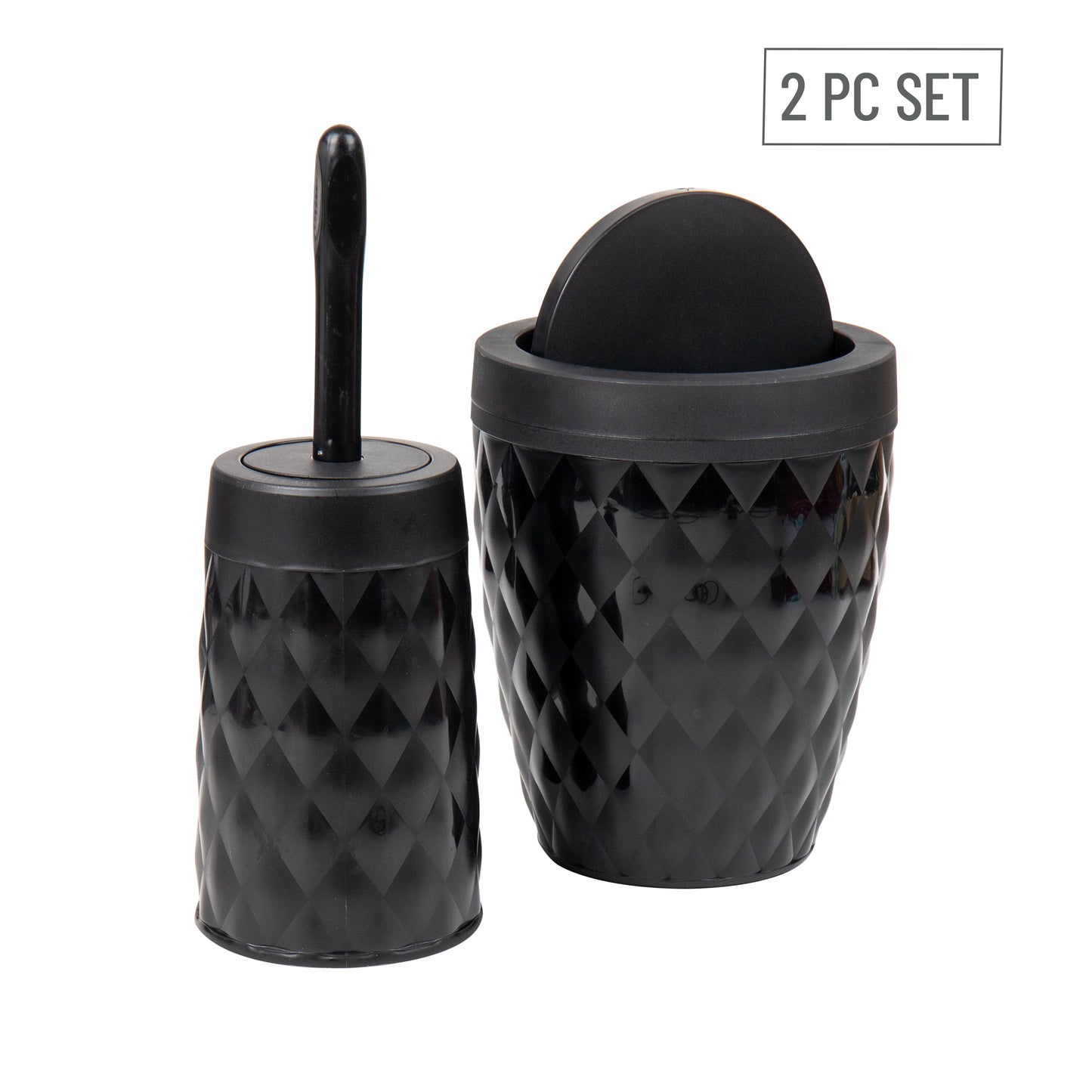 Mind Reader Trash Can and Toilet Brush Set, Bathroom Decor, Swivel Lid, Accessories, 8.75"W x 11.25"H, 2 Piece Set