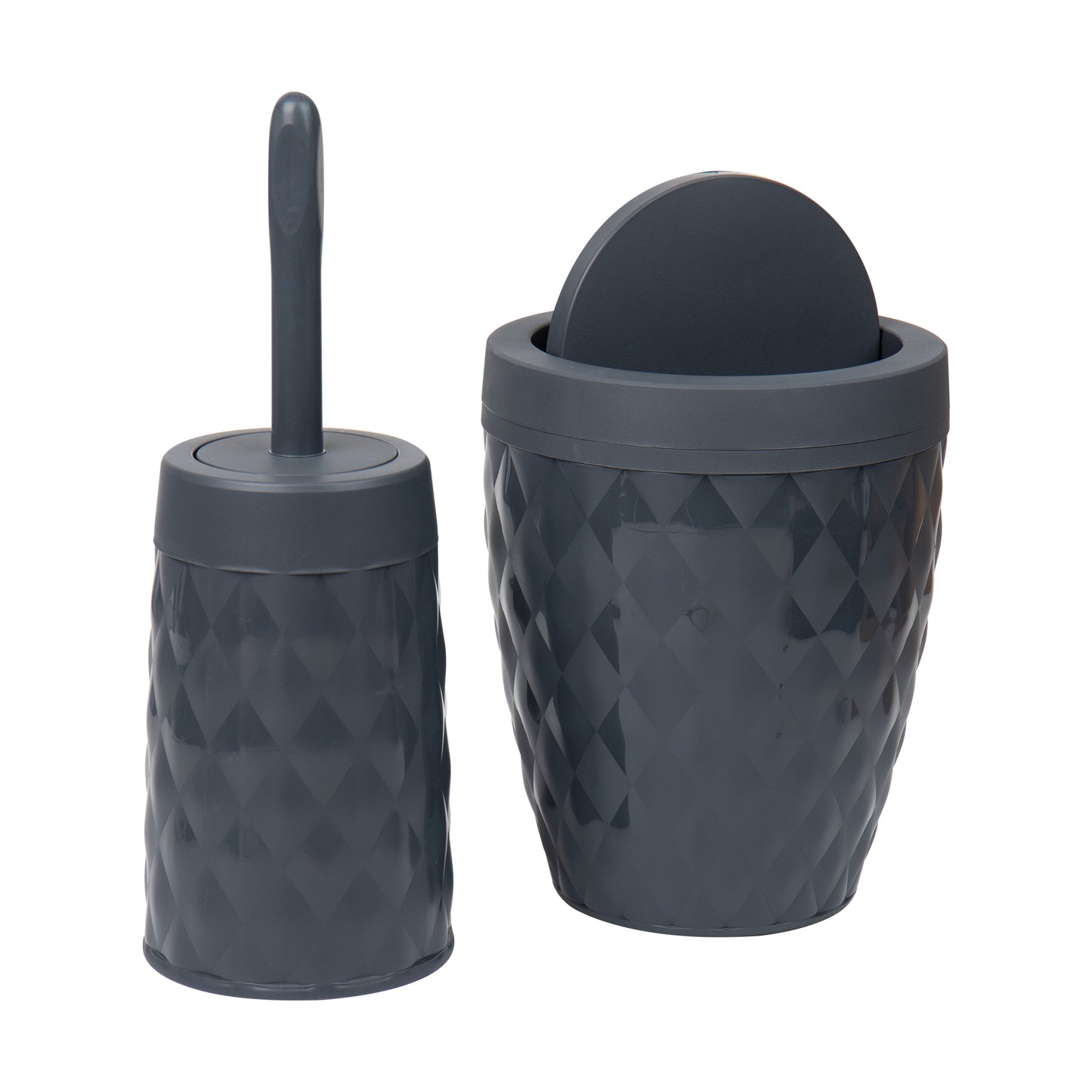 Mind Reader Trash Can and Toilet Brush Set, Bathroom Decor, Swivel Lid, Accessories, 8.75"W x 11.25"H, 2 Piece Set