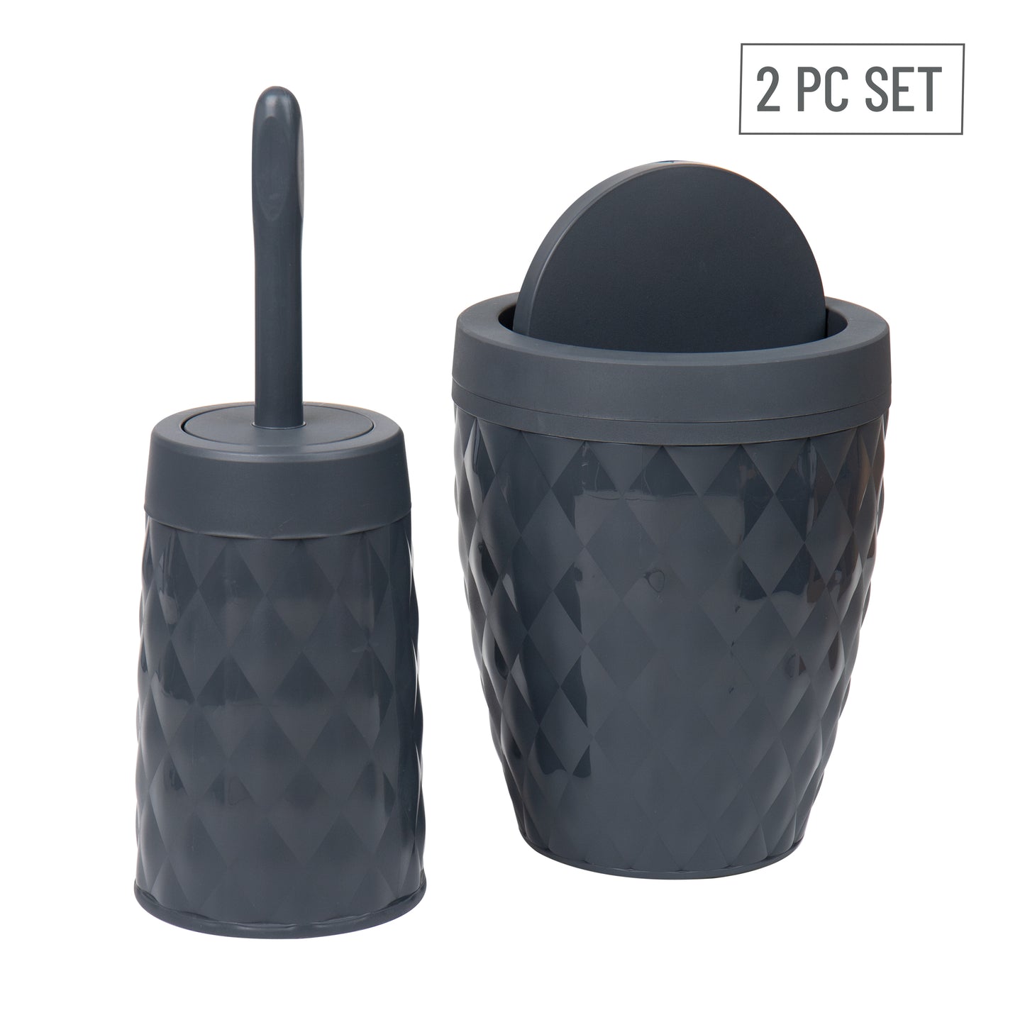 Mind Reader Basket Collection, Round Wastepaper Basket with Swivel Lid and Toilet Brush Set, Bathroom, 2 Piece Set