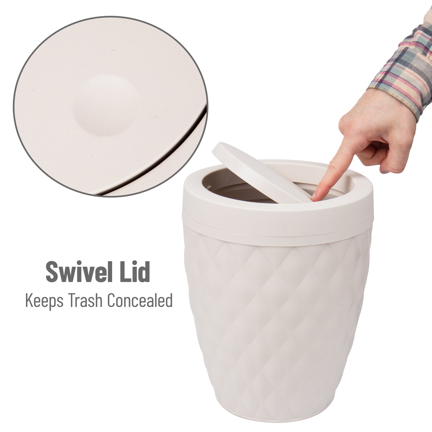 Mind Reader Basket Collection, Round Wastepaper Basket with Swivel Lid and Toilet Brush Set, Bathroom, 2 Piece Set