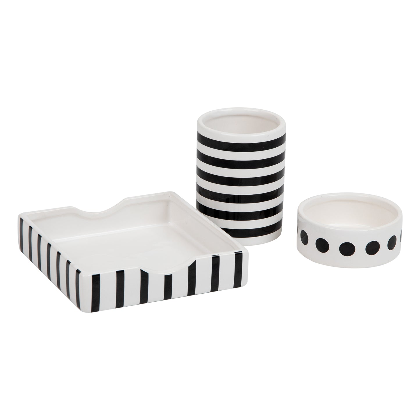 Mind Reader Desktop Organizer Set, Pen Cup, Clip Dish, Memo Tray, Office, Ceramic, 3"L x 3"W x 4"H, 3 Pcs., Black & White