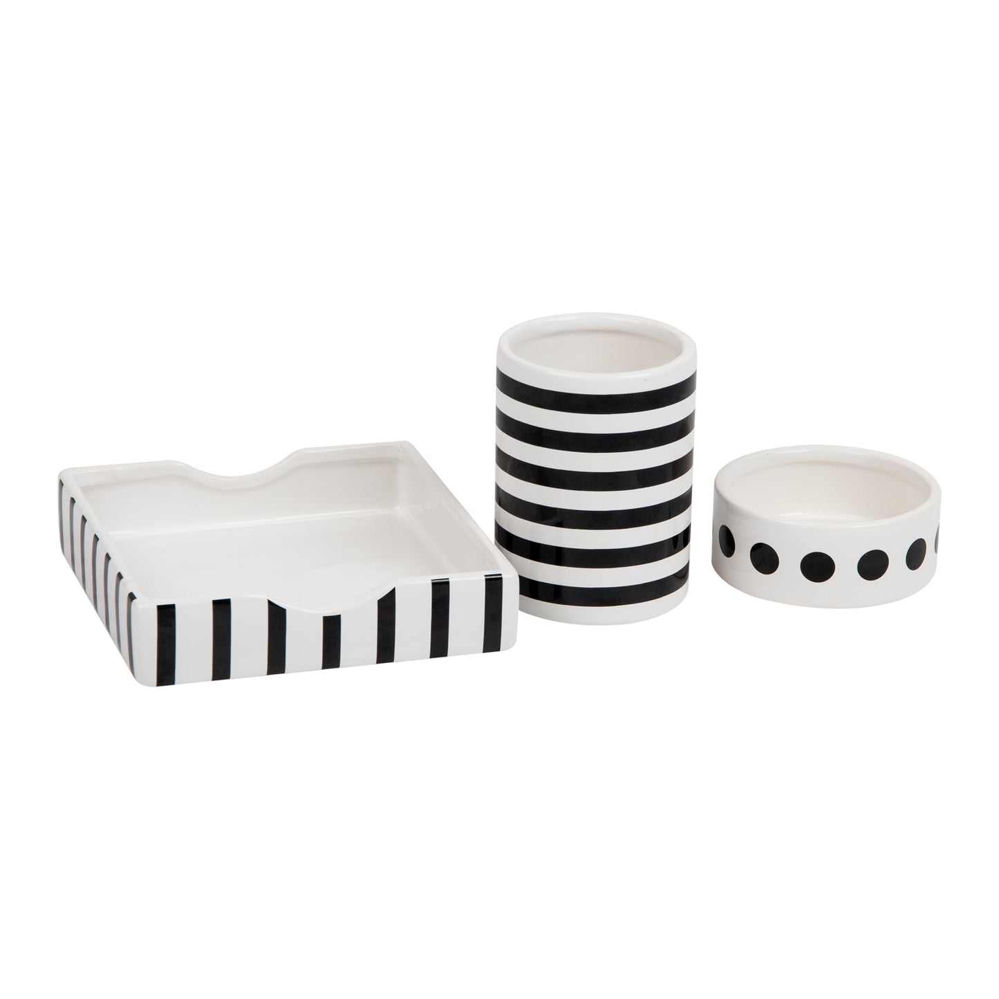 Mind Reader Desktop Organizer Set, Pen Cup, Clip Dish, Memo Tray, Office, Ceramic, 3"L x 3"W x 4"H, 3 Pcs., Black & White