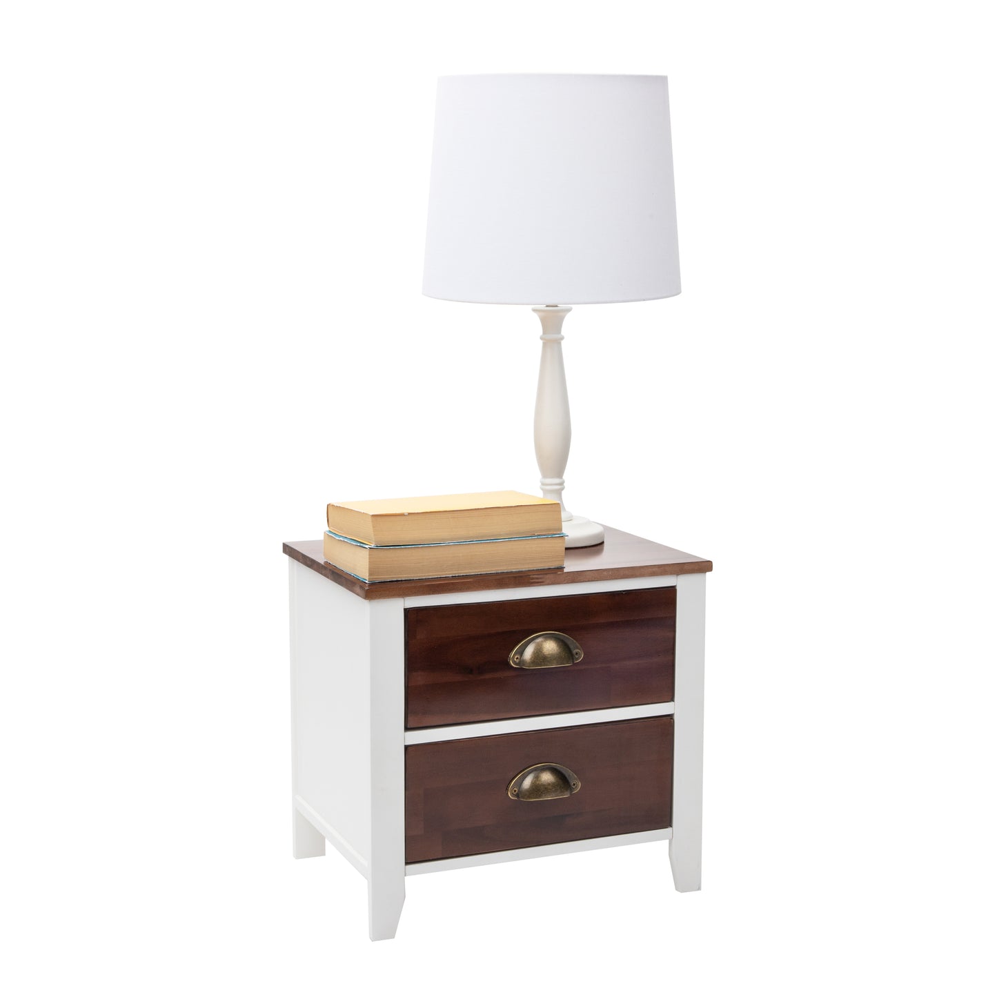 Mind Reader Nightstand, Side Table, Bedside Table, End Table, Drawers, Wood and Metal, 15"L x 11"W x 14"H, Brown and White
