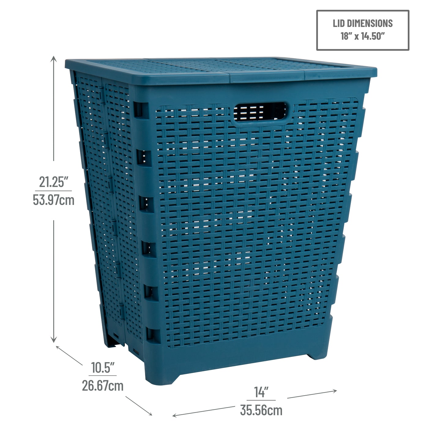 Mind Reader 61L Foldable Laundry Hamper, Clothes Basket, Lid, Wicker Design, Plastic, 18"L x 14.5"W x 21.25"H