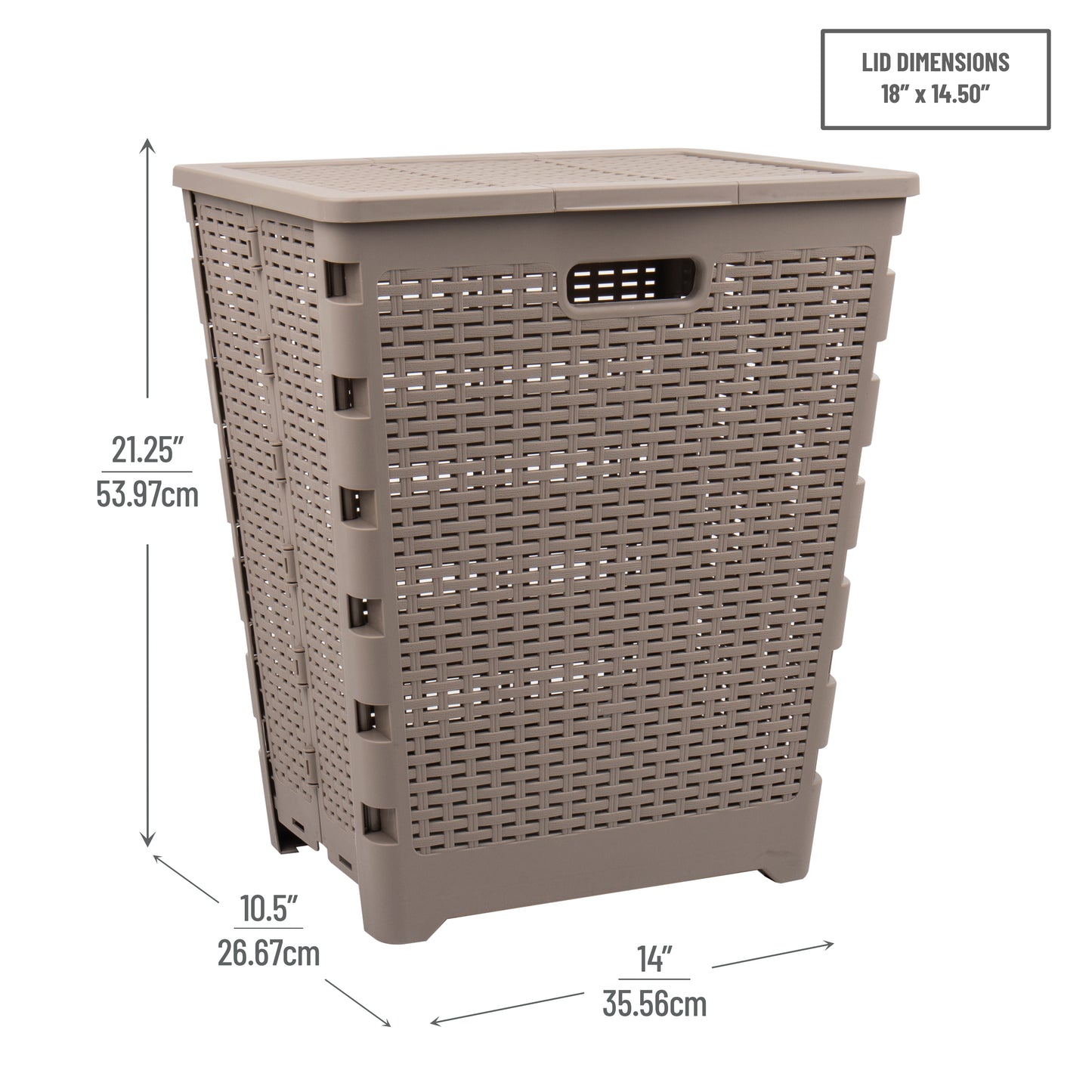 Mind Reader 61L Foldable Laundry Hamper, Clothes Basket, Lid, Wicker Design, Plastic, 18"L x 14.5"W x 21.25"H