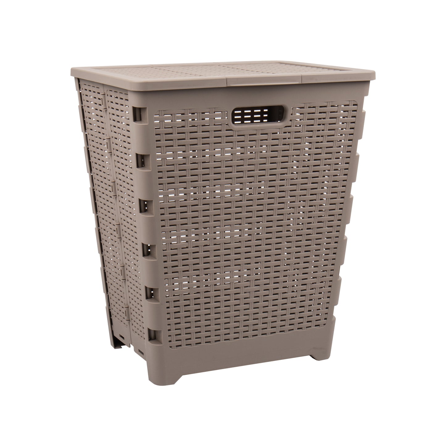 Mind Reader 61L Foldable Laundry Hamper, Clothes Basket, Lid, Wicker Design, Plastic, 18"L x 14.5"W x 21.25"H