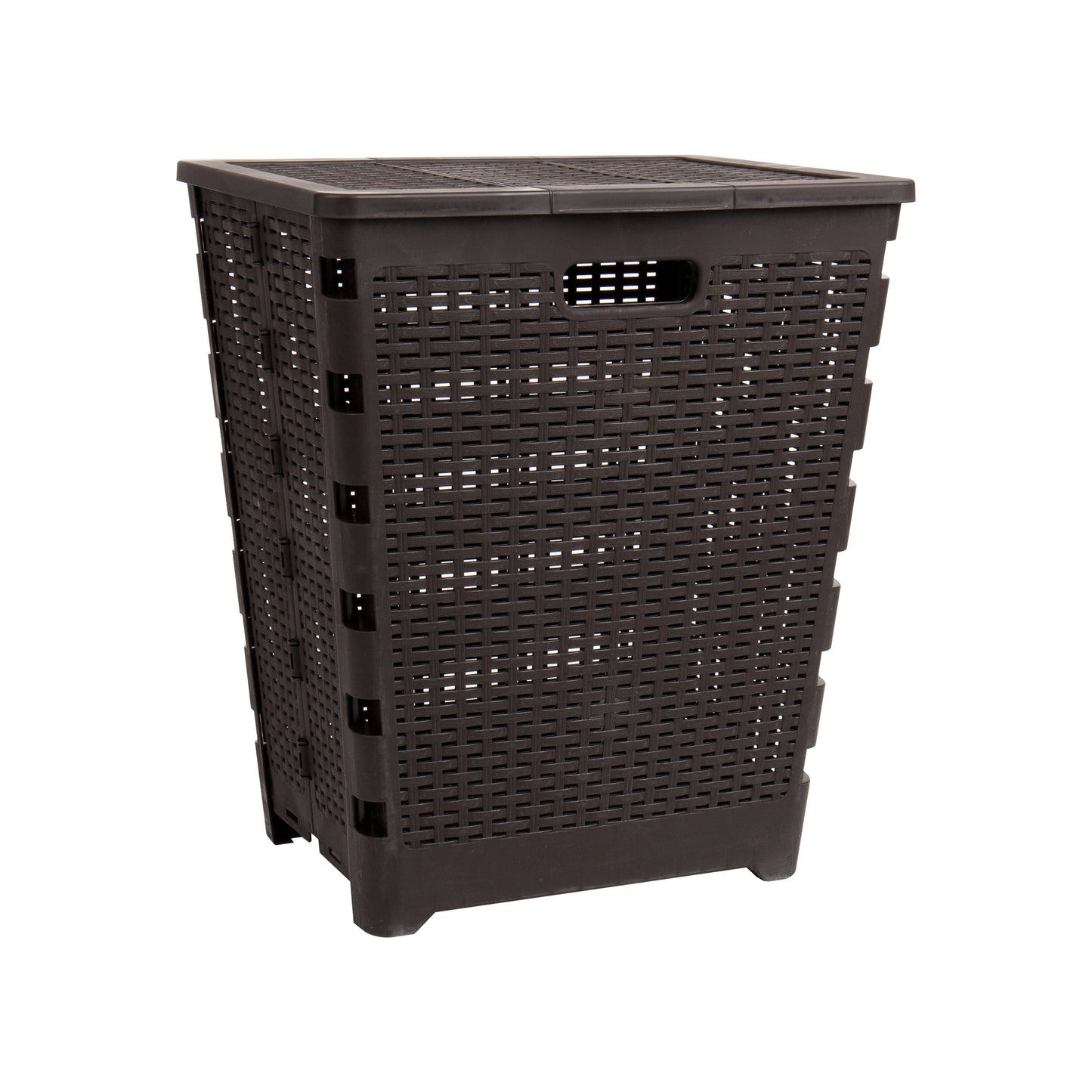 Mind Reader 61L Foldable Laundry Hamper, Clothes Basket, Lid, Wicker Design, Plastic, 18"L x 14.5"W x 21.25"H