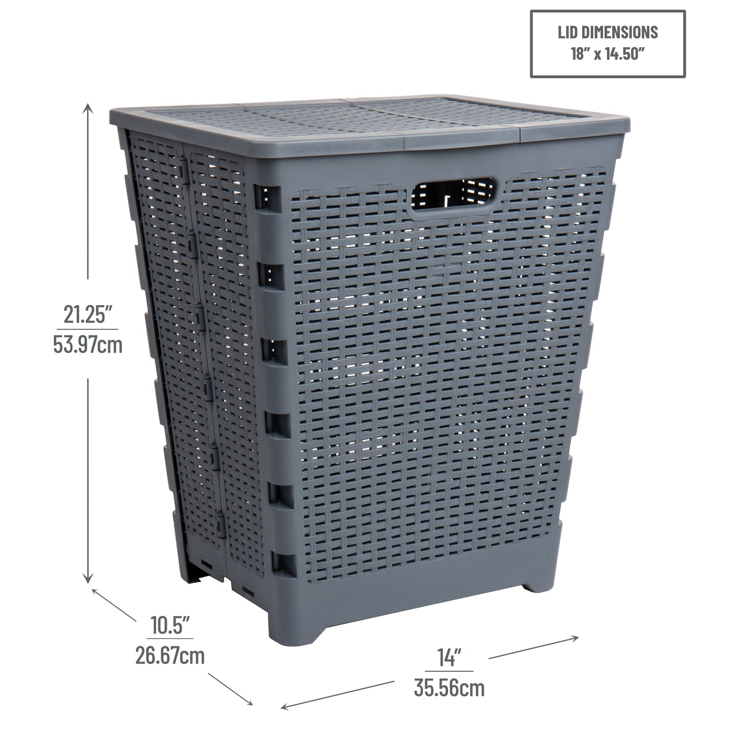 Mind Reader 61L Foldable Laundry Hamper, Clothes Basket, Lid, Wicker Design, Plastic, 18"L x 14.5"W x 21.25"H