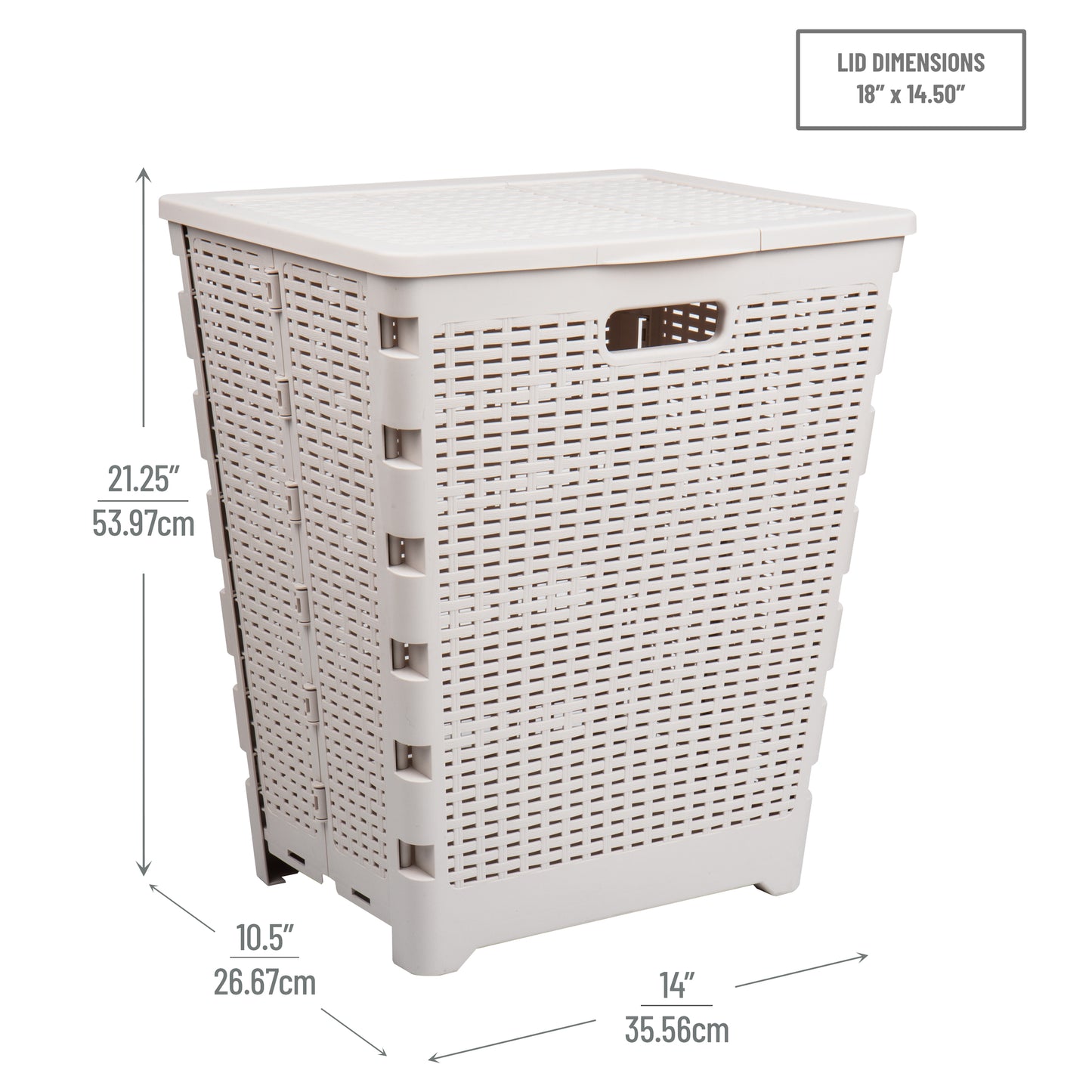 Mind Reader 61L Foldable Laundry Hamper, Clothes Basket, Lid, Wicker Design, Plastic, 18"L x 14.5"W x 21.25"H