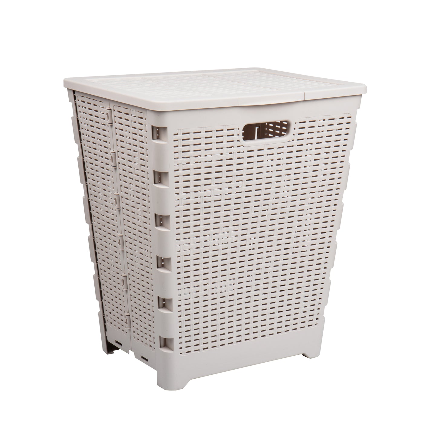 Mind Reader 61L Foldable Laundry Hamper, Clothes Basket, Lid, Wicker Design, Plastic, 18"L x 14.5"W x 21.25"H