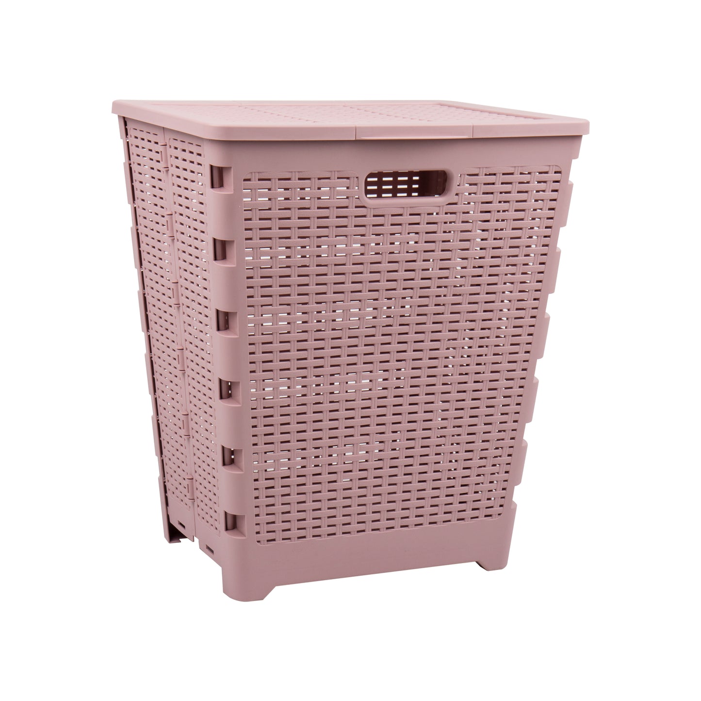 Mind Reader 61L Foldable Laundry Hamper, Clothes Basket, Lid, Wicker Design, Plastic, 18"L x 14.5"W x 21.25"H