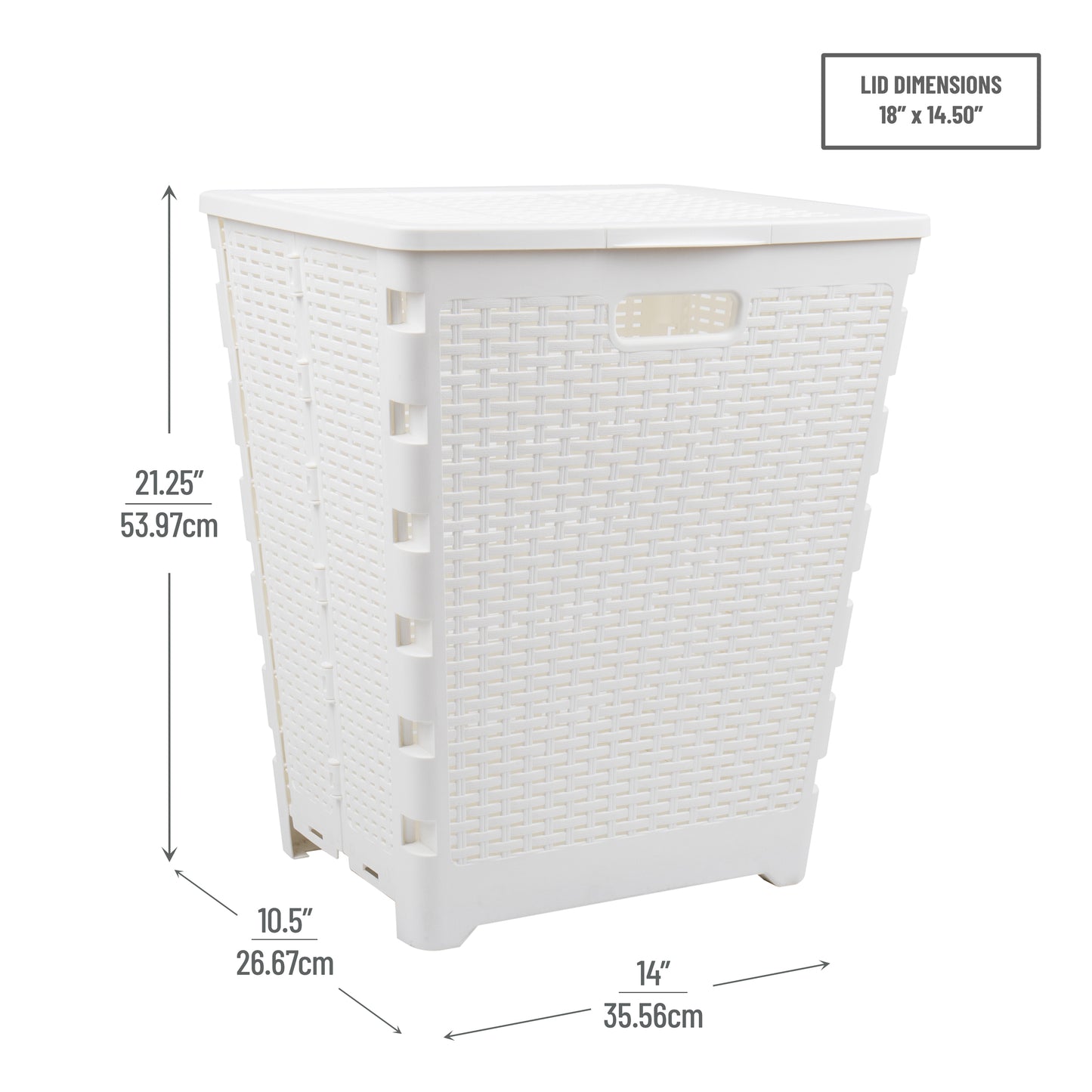 Mind Reader 61L Foldable Laundry Hamper, Clothes Basket, Lid, Wicker Design, Plastic, 18"L x 14.5"W x 21.25"H