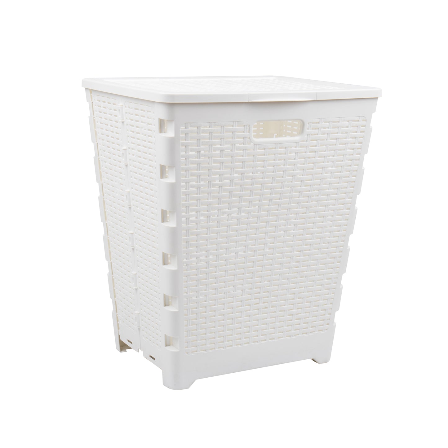 Mind Reader 61L Foldable Laundry Hamper, Clothes Basket, Lid, Wicker Design, Plastic, 18"L x 14.5"W x 21.25"H