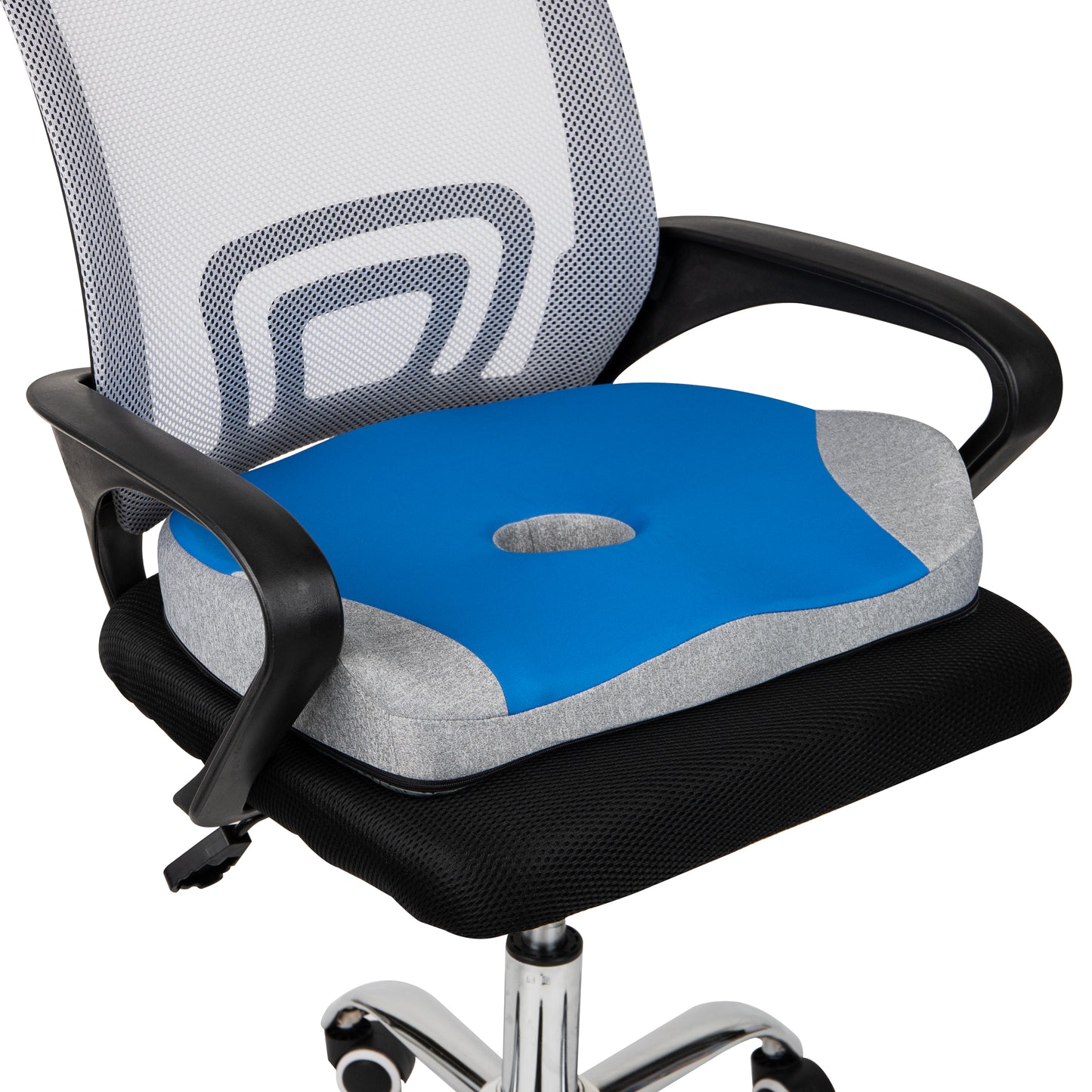 Mind Reader Office Chair Cushion, Ergonomic, Orthopedic, Portable, Car, Memory Foam, 18.25"L x 14.25"W x 2.75"H, Blue, Gray