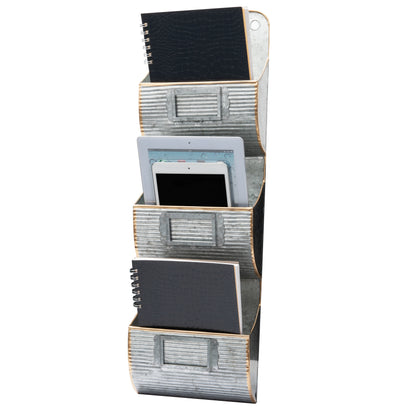 Mind Reader 3-Compartment Vertical File Organizer, Wall Mount, Desktop Space Saver, Office Organizer, Galvanized Metal, Silver