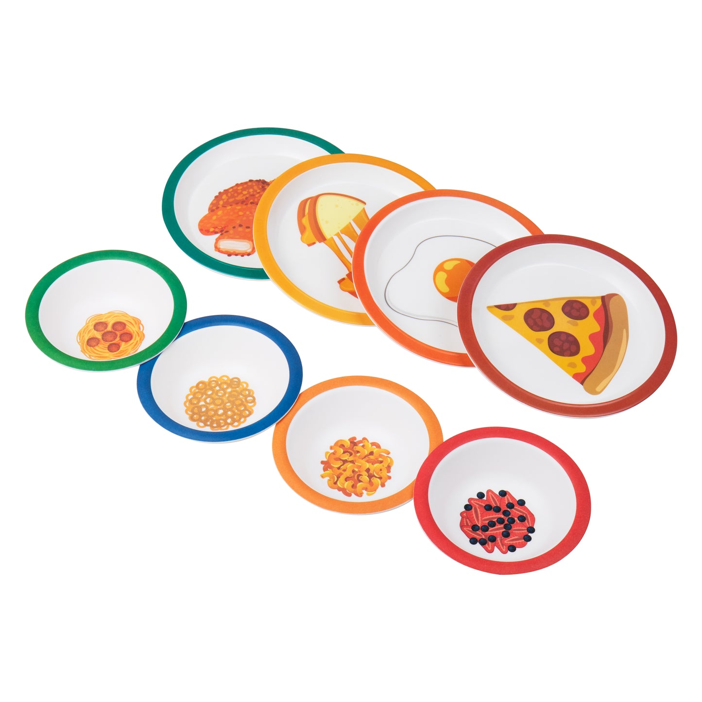 Mind Reader Kids Plate and Bowl Set, Toddler Plates, Cereal and Soup Bowl, Melamine, 8.25"L x 8.25"W 1"H, 8 pcs, Multi-color