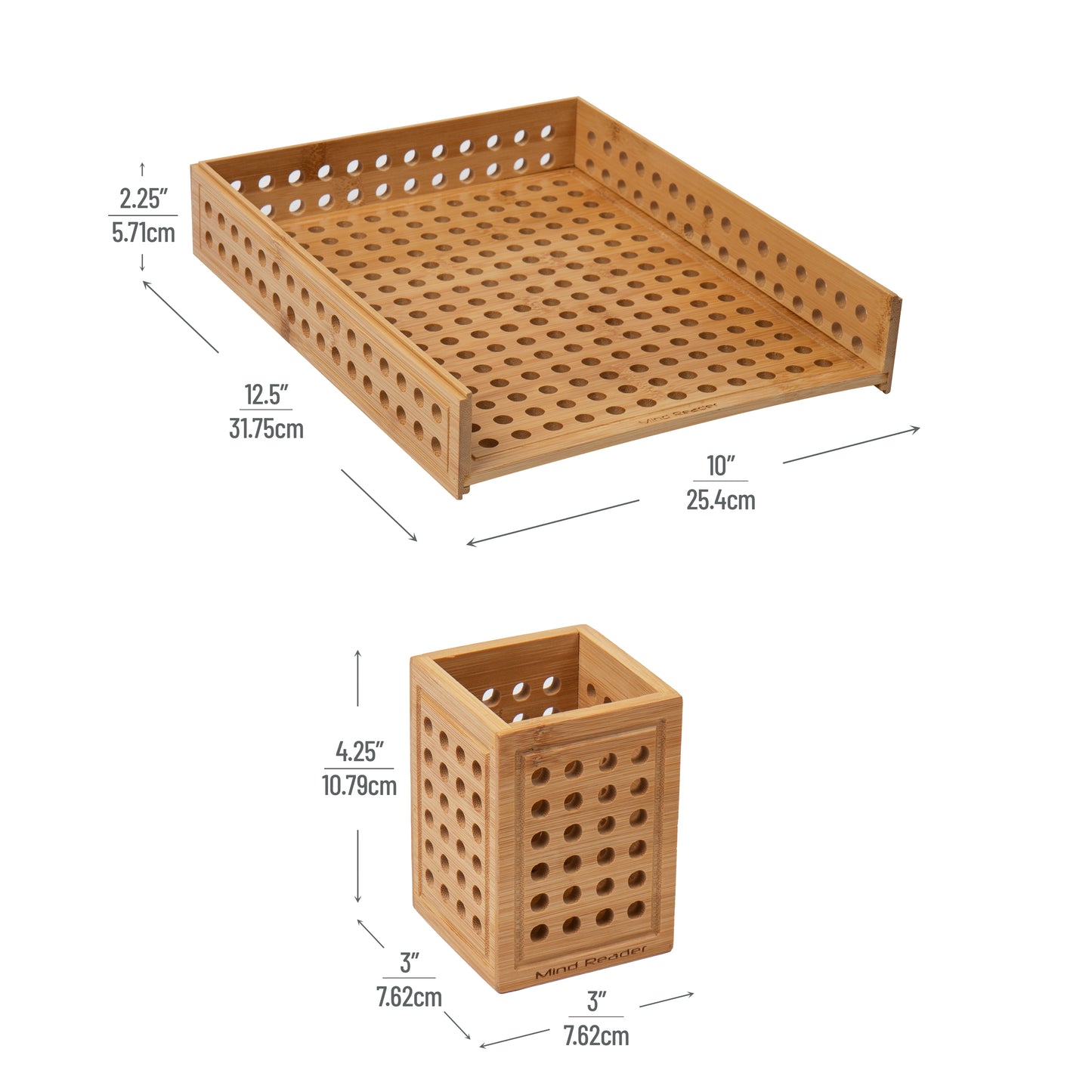 Mind Reader Lattice Collection, Paper Tray and Pen Cup Set, Office, Rayon from Bamboo, Brown