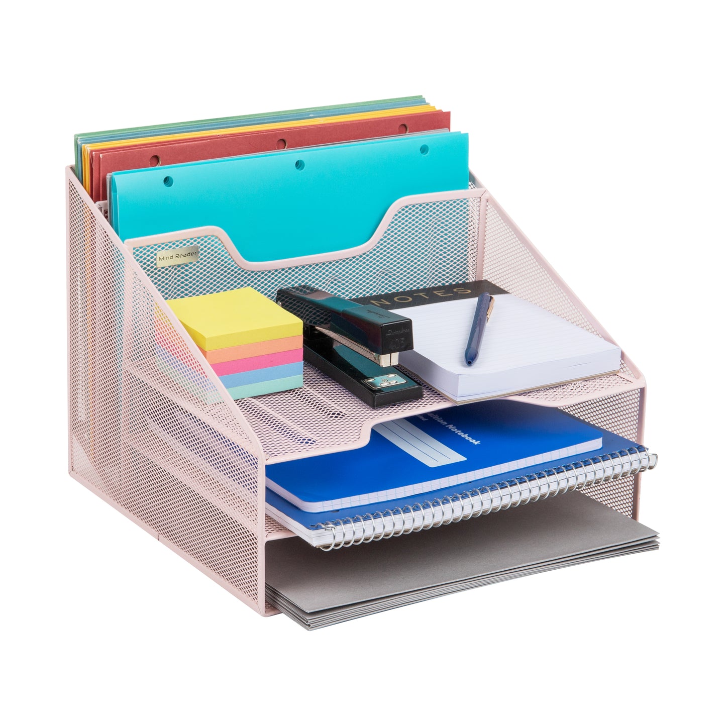 Mind Reader Network Collection, 5-Compartment, 3-Tier File Storage, 2 Vertical Compartments, Desktop Organizer, Metal Mesh