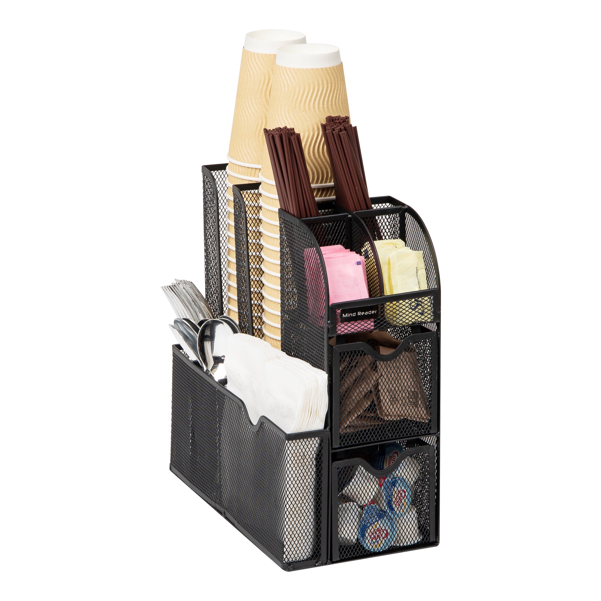 Mind Reader Network Collection 11 Compartment Coffee Cup and Condiment  Organizer 6 538 H x 9 12 W x 17 638 D Black - Office Depot