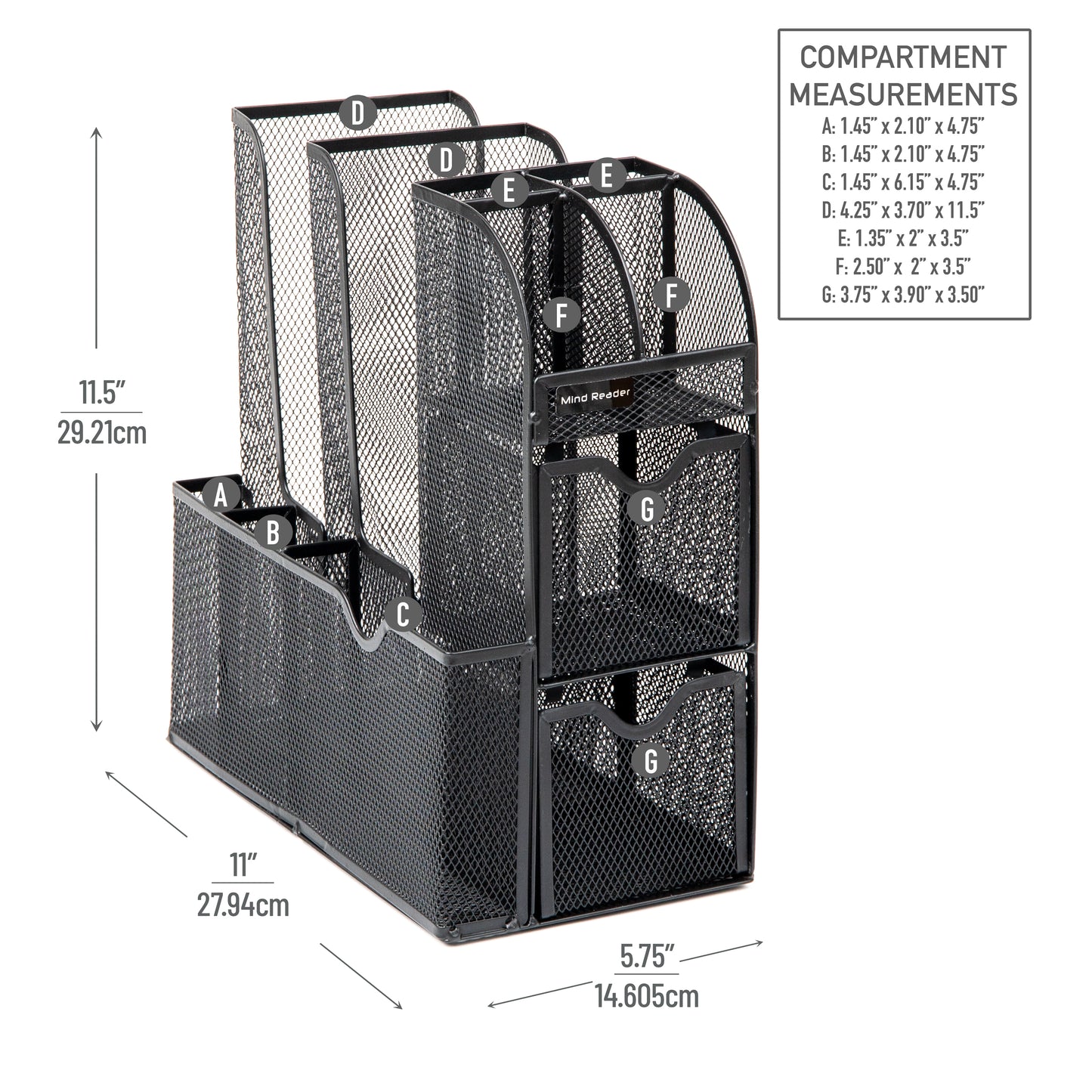 Mind Reader Cup and Condiment Station, Countertop Organizer, Coffee Bar, Kitchen, Metal Mesh, 5.75"L x 11"W x 11.5"H, Black