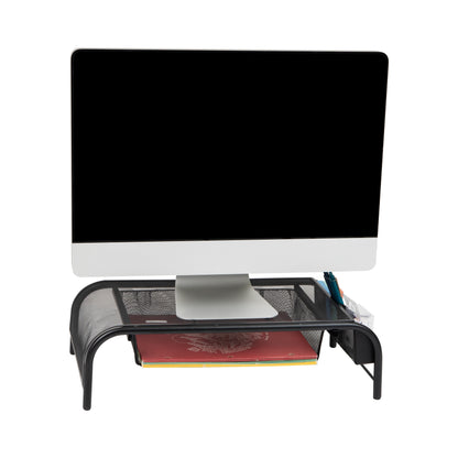 Mind Reader Monitor Stand, Ventilated Laptop Riser, Paper Tray, Storage, Office, Metal Mesh, 20"L x 11.5"W x 5.5"H
