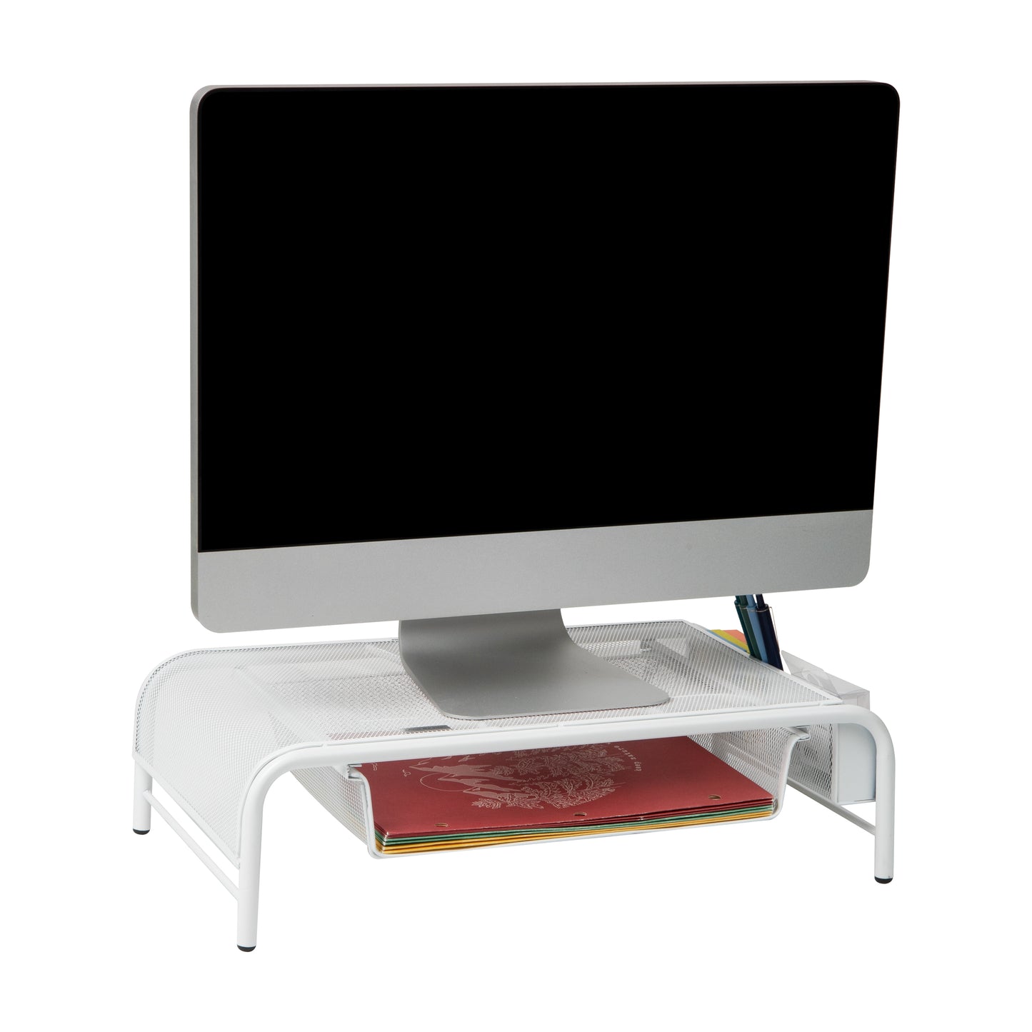 Mind Reader Monitor Stand, Ventilated Laptop Riser, Paper Tray, Storage, Office, Metal Mesh, 20"L x 11.5"W x 5.5"H
