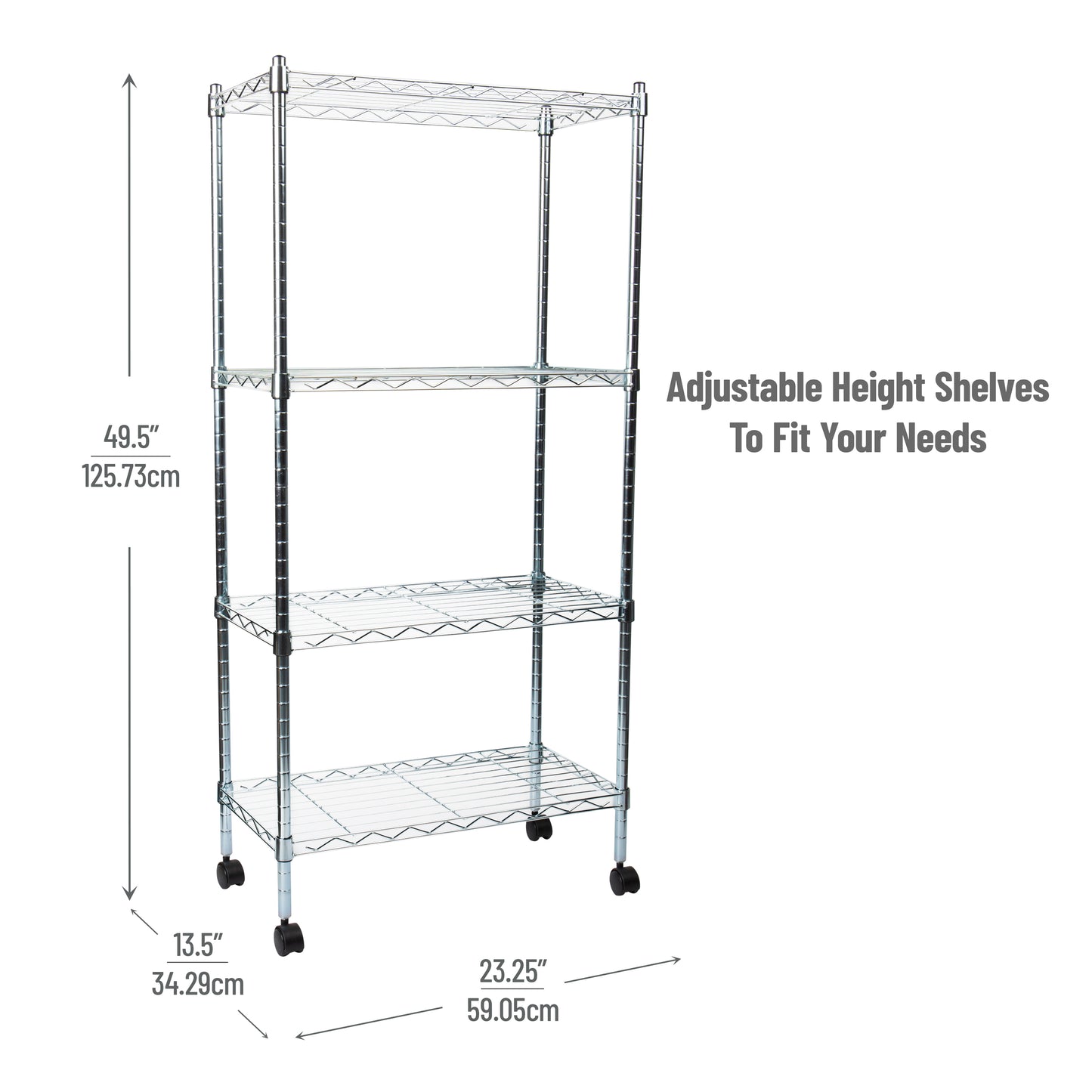 Mind Reader Storage Shelves, Garage Shelving, Storage, Pantry Organization, Wheels, Metal, 23.25"L x 13.5"W x 49.5"H, Silver